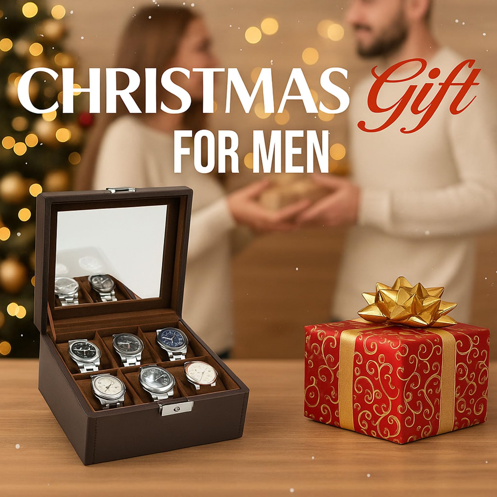 Watch Box Organizer for Men – Watch case 6 Slot Leather Storage holder, Mens Watch Jewelry Case with Display Lid Durable Watch Organizer and Collection Travel Box(Brown)