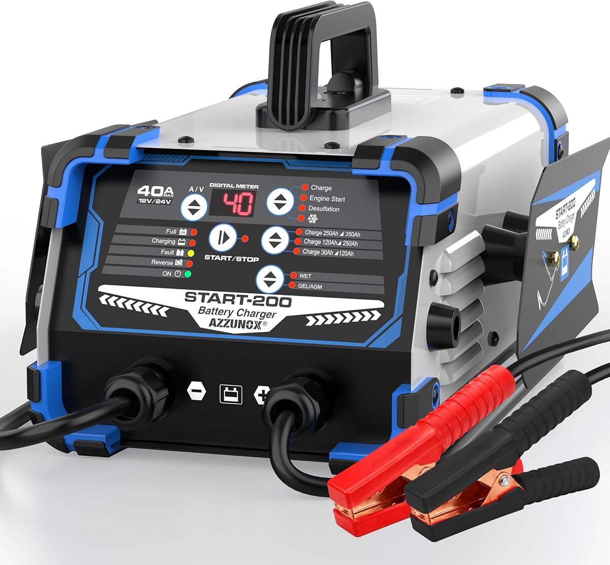 12V/24V Car Battery Charger Maintainer, Max 40A Fast Charging | 200A Cranking Engine Starter, Auto Battery Maintainer, Desulfator, Repair & Winter Modes for AGM Gel Deep Cycle Batteries