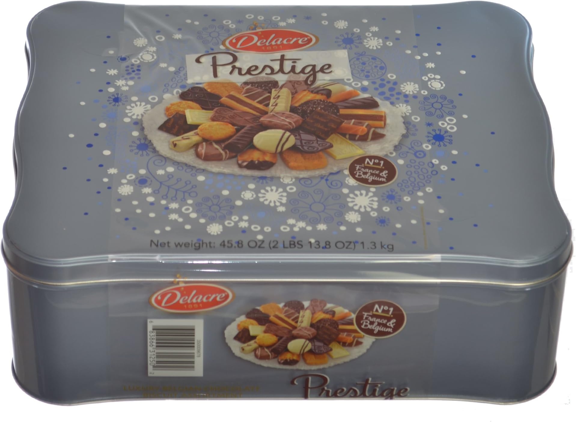Delacre Belgian Chocolate Biscuit Prestige Luxury Assortment in a 45.8 Oz Tin Gift Box - Colors May Vary