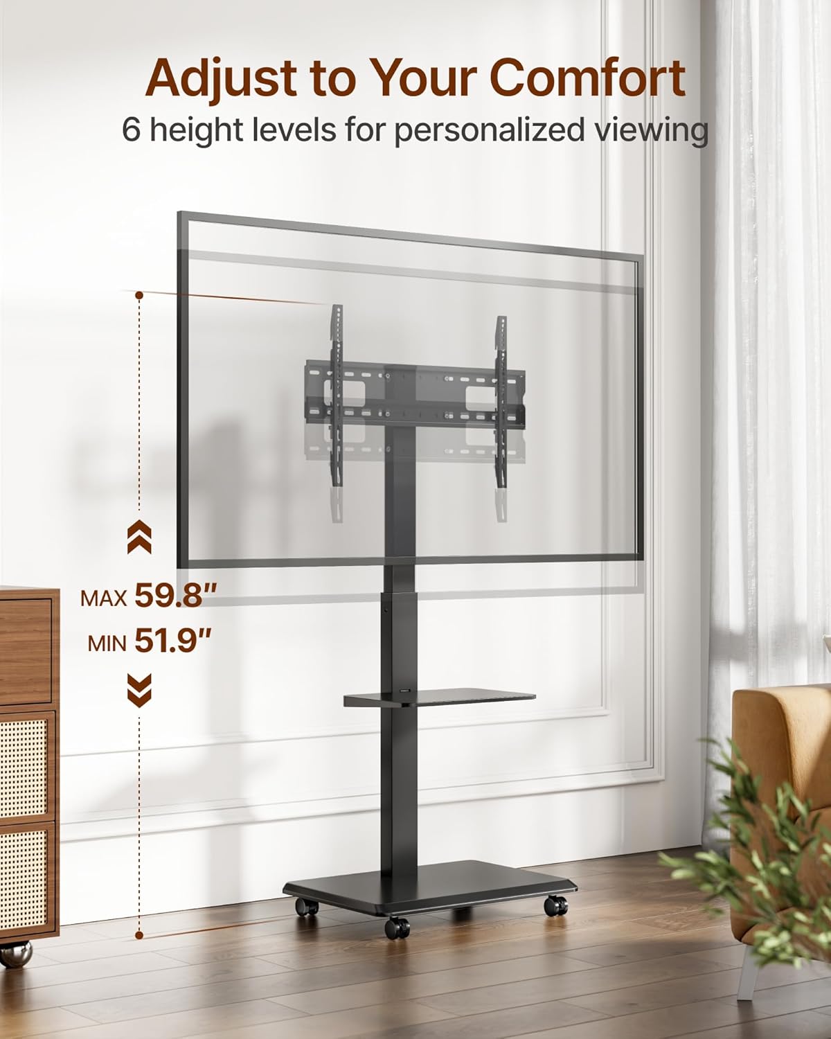 Steel Base Rolling TV Stand with Power Outlet for 32-75 inch TVs up to 110 lbs, Leveling & Tilt & Swivel Mobile TV Stand with Hidden Wire Management, Height Adjustable Portable Tv Stand, Black 6 71wcrcF6WrL. AC SL1500