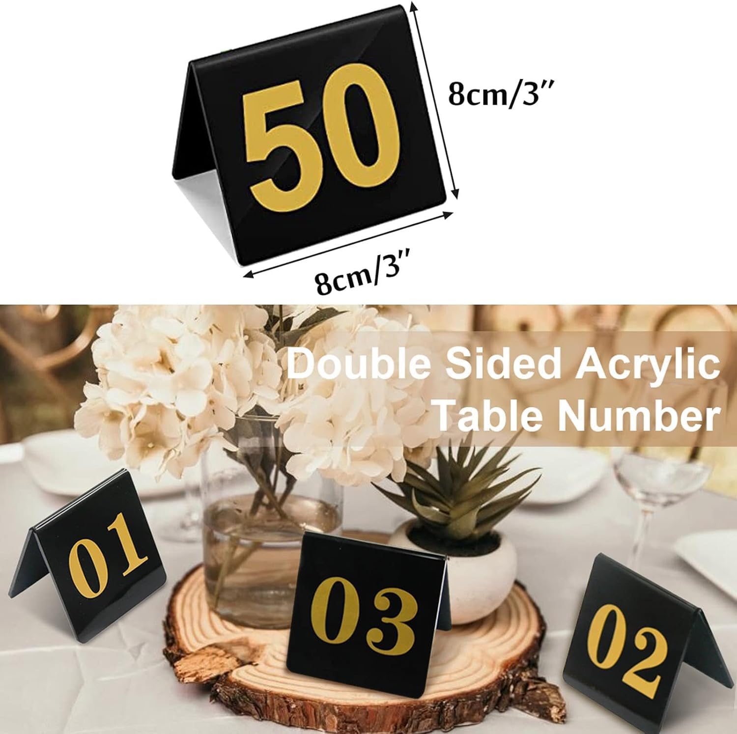 Letreros acrílicos con números de mesa del 1 al 100 para recepciones, banquetes, restaurantes, 3 x 3 pulgadas