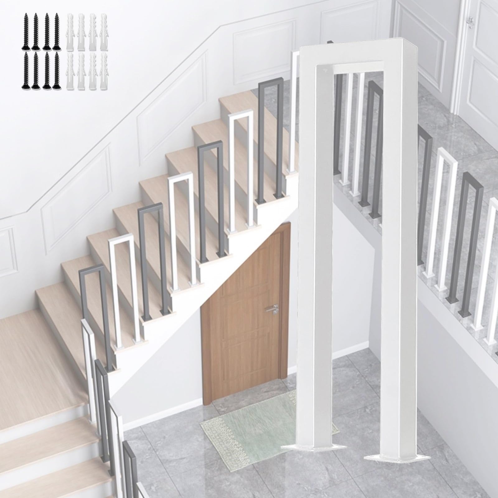 LWJSOCP Indoor Outdoor Stair Railing 100cm/40inch White 2 Pack U-Stair Guardrail Handrails for Steps Porch & Garden Banister Durable Safety Railing System