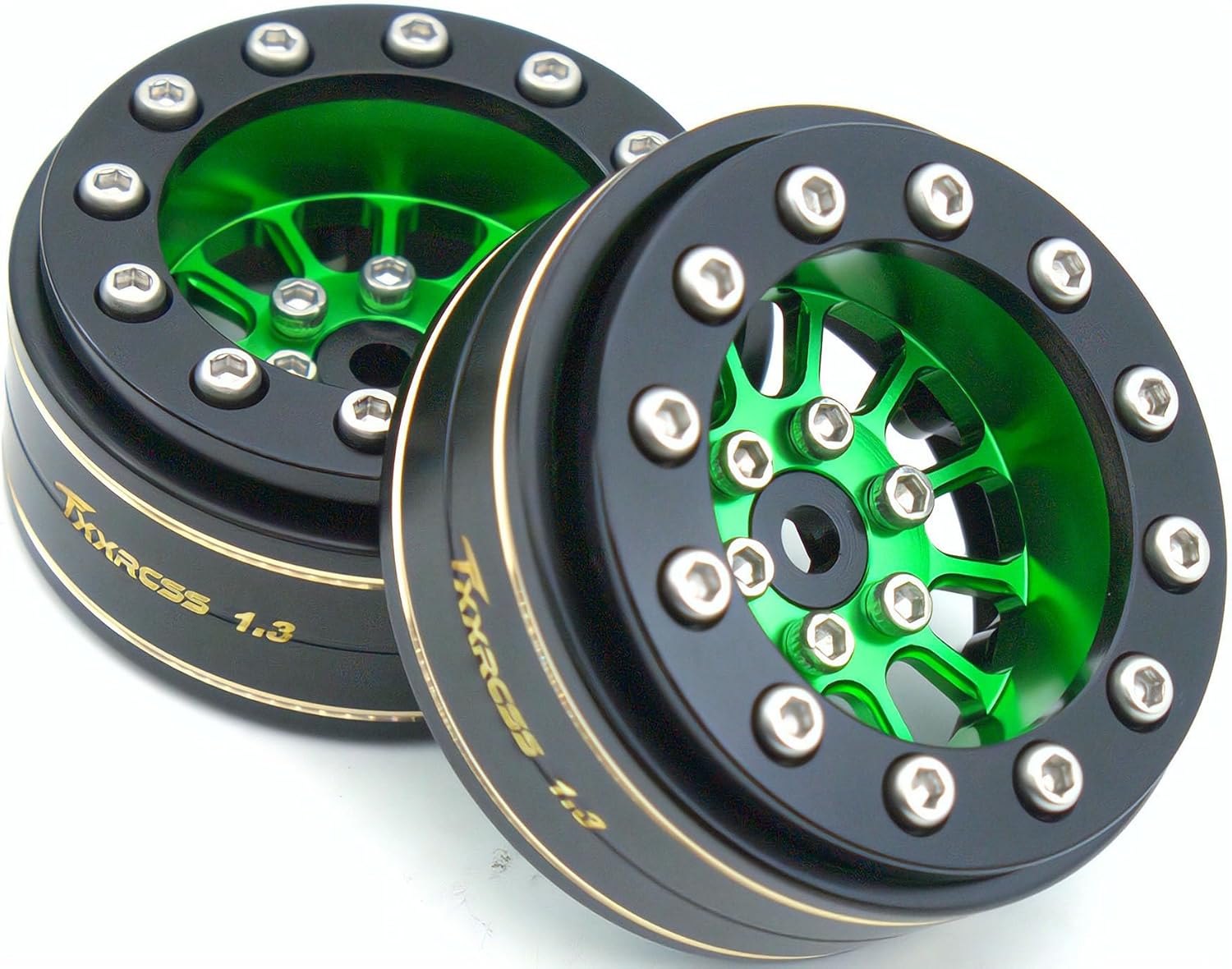 1.3 Beadlock Wheels & Brass Ring Weight 46.5g Adjustable Offset-3mm 1.3 wheels Hex 7mm for 1/18 1/24 RC Crawlers Upgrade 4Pc TF (Green Black)