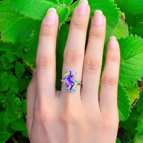 Miniatura 2 de FUN JEWELS Lindo cuento de hadas unicornio cambio de color anillo de estado de ánimo para niñas tamaño ajustable, Zinc, Ámbar