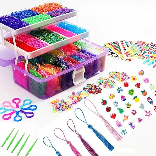 Vista 7 de Kit de Pulseras de Bandas Elásticas de Telar 15000+, Bandas de Goma para Kit de Hacer Pulseras, Kit de Fabricación de Pulseras de Telar