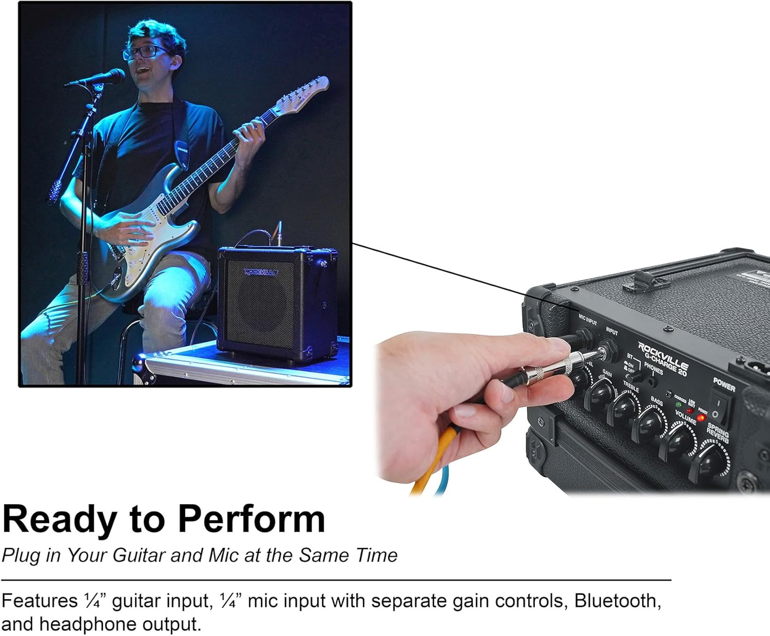 Rockville G-CHARGE 20 BLACK Rechargeable Battery Guitar Amplifier Spring Reverb
