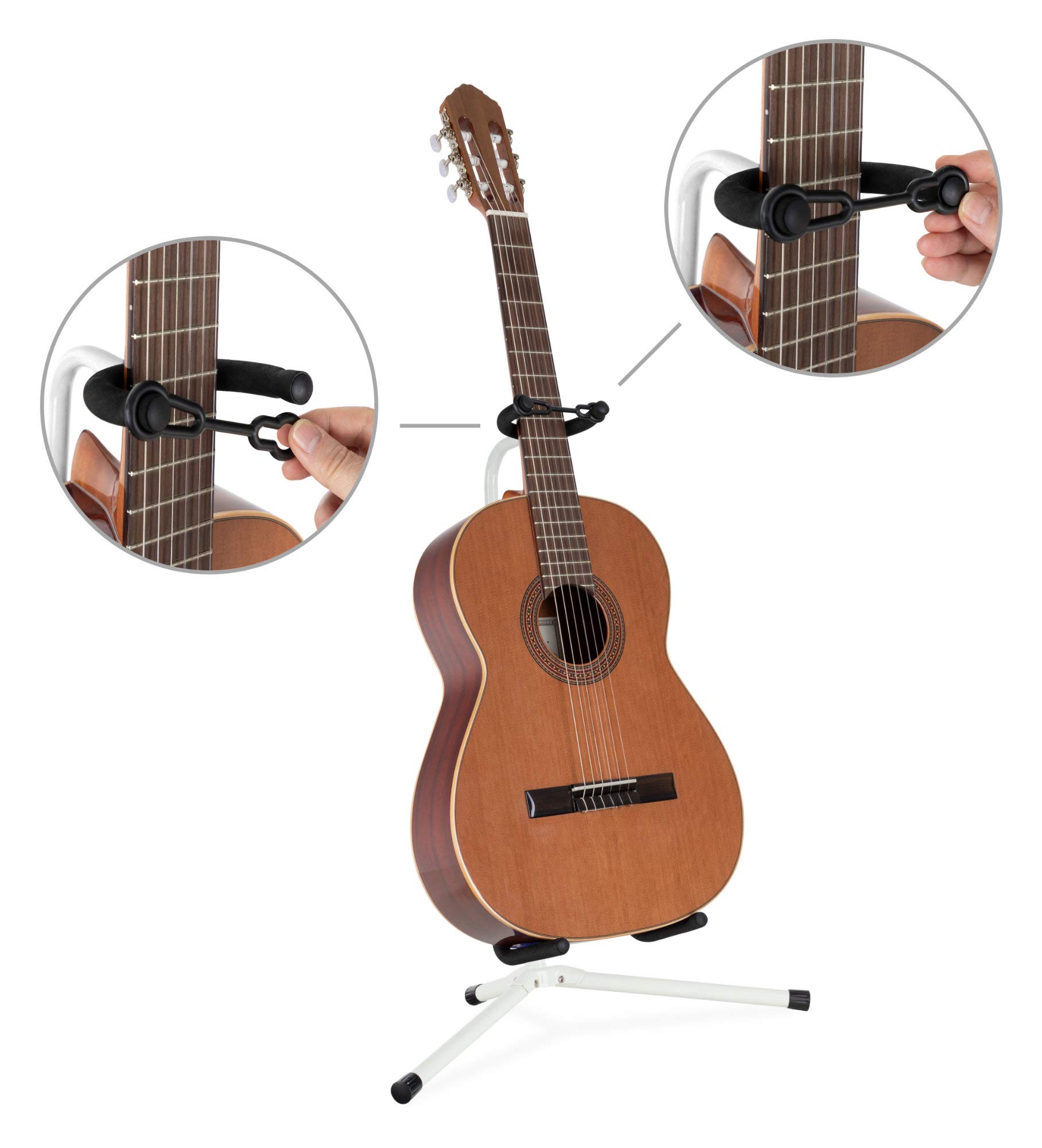 Classic Cantabile Gitarrenständer - Universal Gitarrenständer für Konzertgitarre, Westerngitarre, E-Gitarre, E-Bass - Gepolsterte Auflage - Klappbarer Gitarrenständer - Weiß