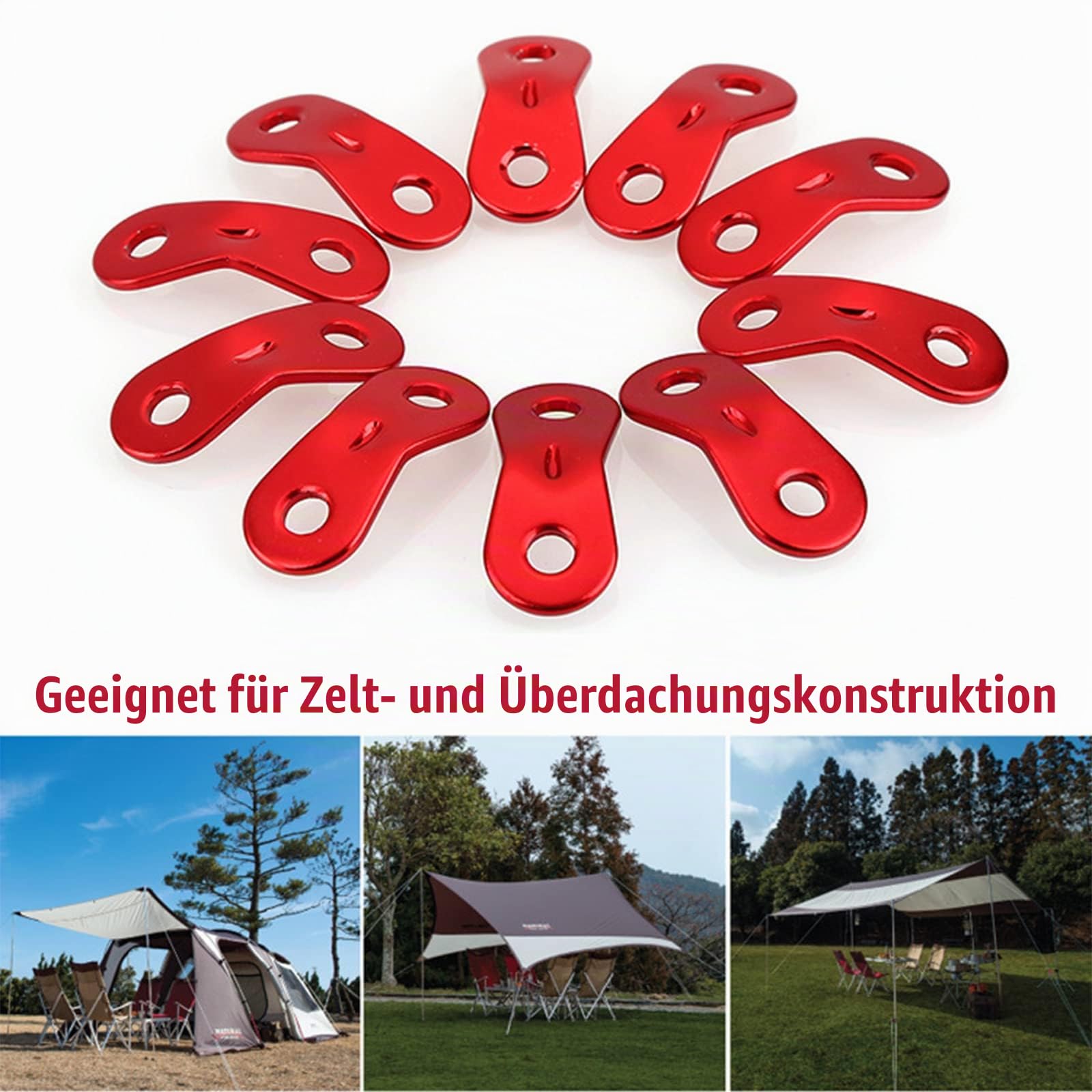 20 Stück Aluminiumlegierung Abspannleine Zeltleinenspanner Abspannleine Zelt Seil Schnureinsteller Zeltspanner für Zelt Wandern Camping Bohrung(rot) :