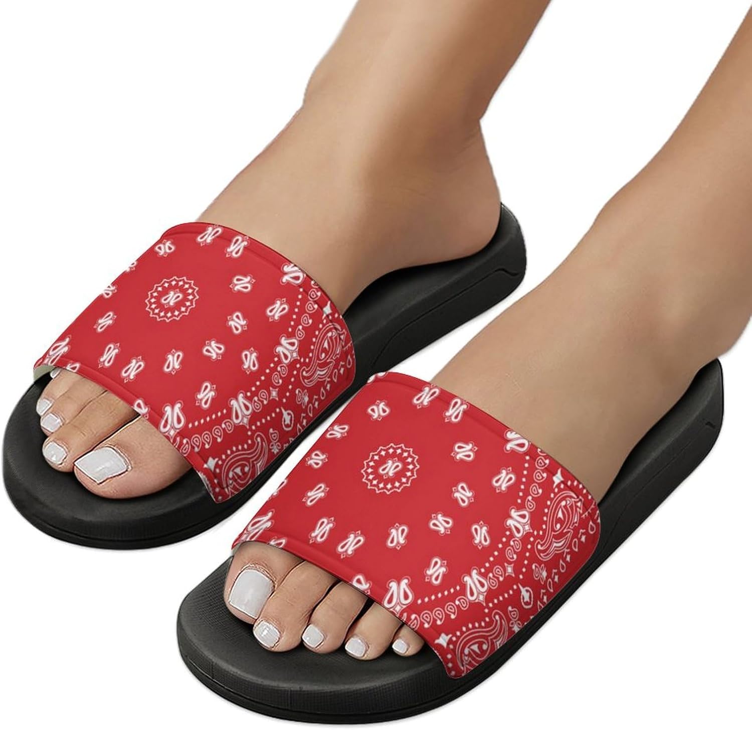 Red Bandana Pattern Funny Slide Sandals Non-Slip PVC Shower Slipper House Shoes Open Toe Slippers for Adult 43 (265mm) image 5