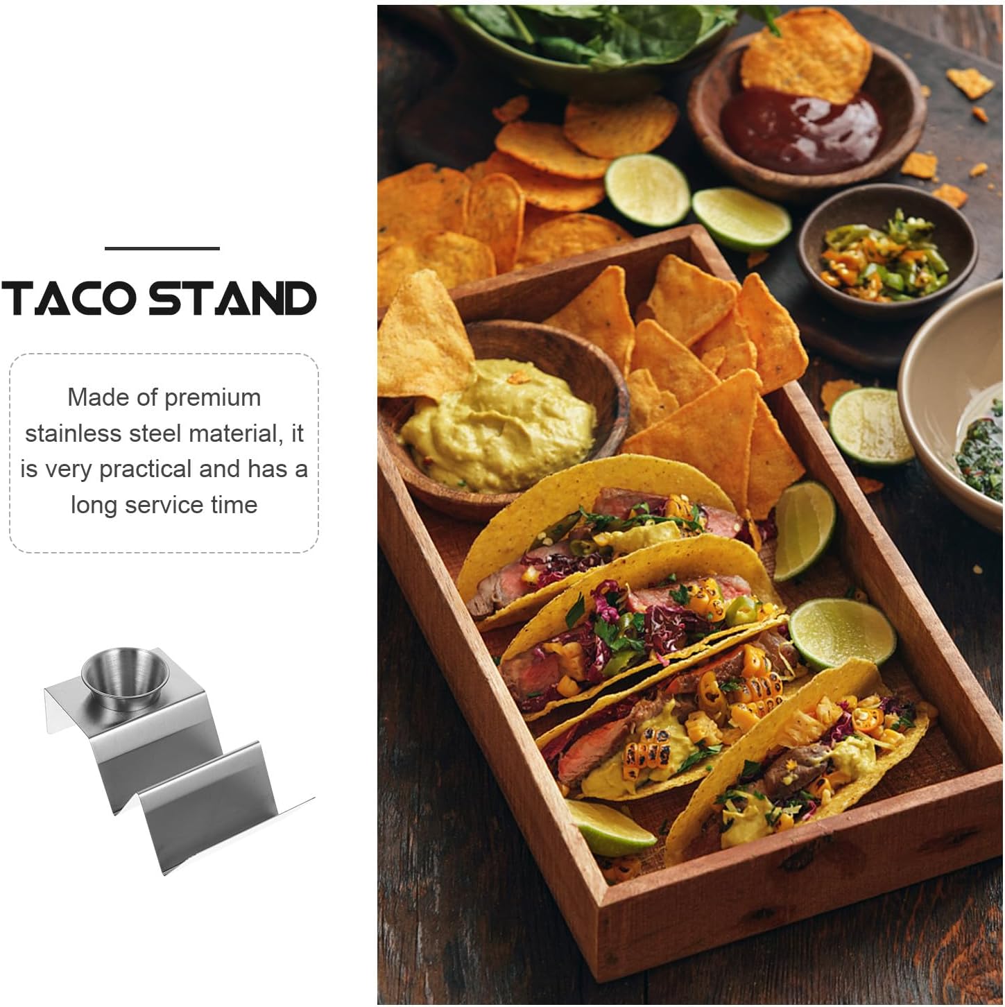 Stainless Steel Burrito Holder Taco Rack with Xmas Seasoning Cup Set