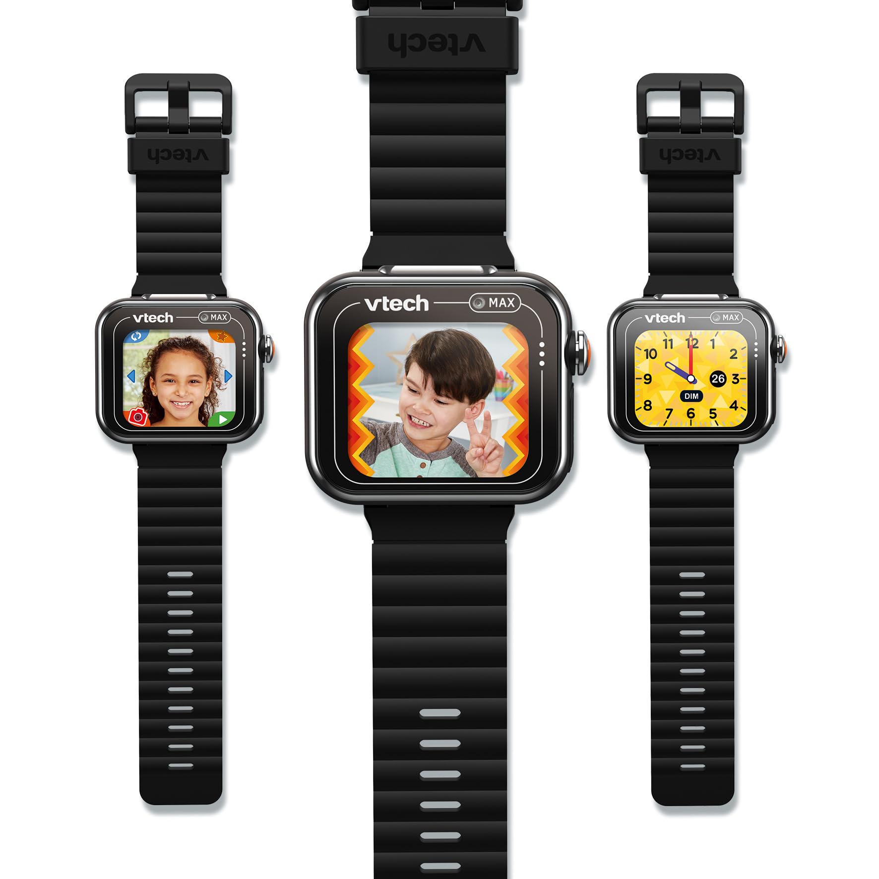 VTech Kidizoom - Smartwatch Max Noir, Montre Intelligente pour Enfants, Double Appareil Photo, vidéo, Jeux, écran Tactile Horizontal, Version ESP, Noir, 5.4 x 22.4 x 1.7 cm