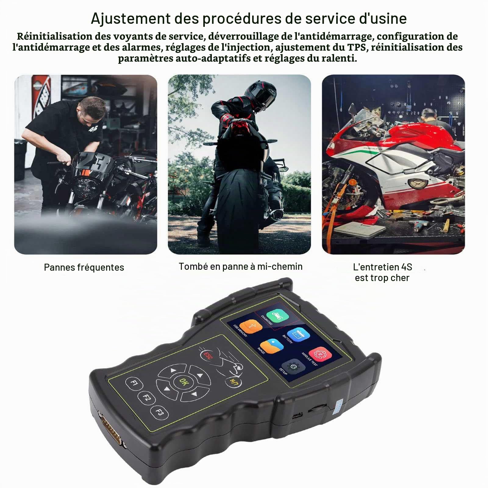 Keenso Scanner de Moto, Lecteur de OBD Professionnel Multifonctionnel M100 Pro Outil de Diagnostic Automobile Outil de Diagnostic de Lecteur de de Défaut de Moteur de Voiture