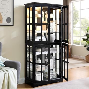 Lighted Display Curio Cabinet Elegant China Cabinet Featuring 6 Shelves and 69 Inch Height for Premium Home Decor Storage SolutionsBlack