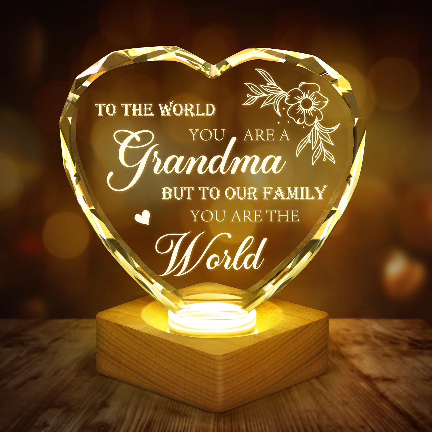 To My Grandma Gifts from Grandchildren, Engraved Crystal Night Light Present, Best Grandma Gifts for Grandmother's Birthday, Christmas, Thanksgiving, Mother's Day, Best Grandma Gifts 3D Illusion Lamp
