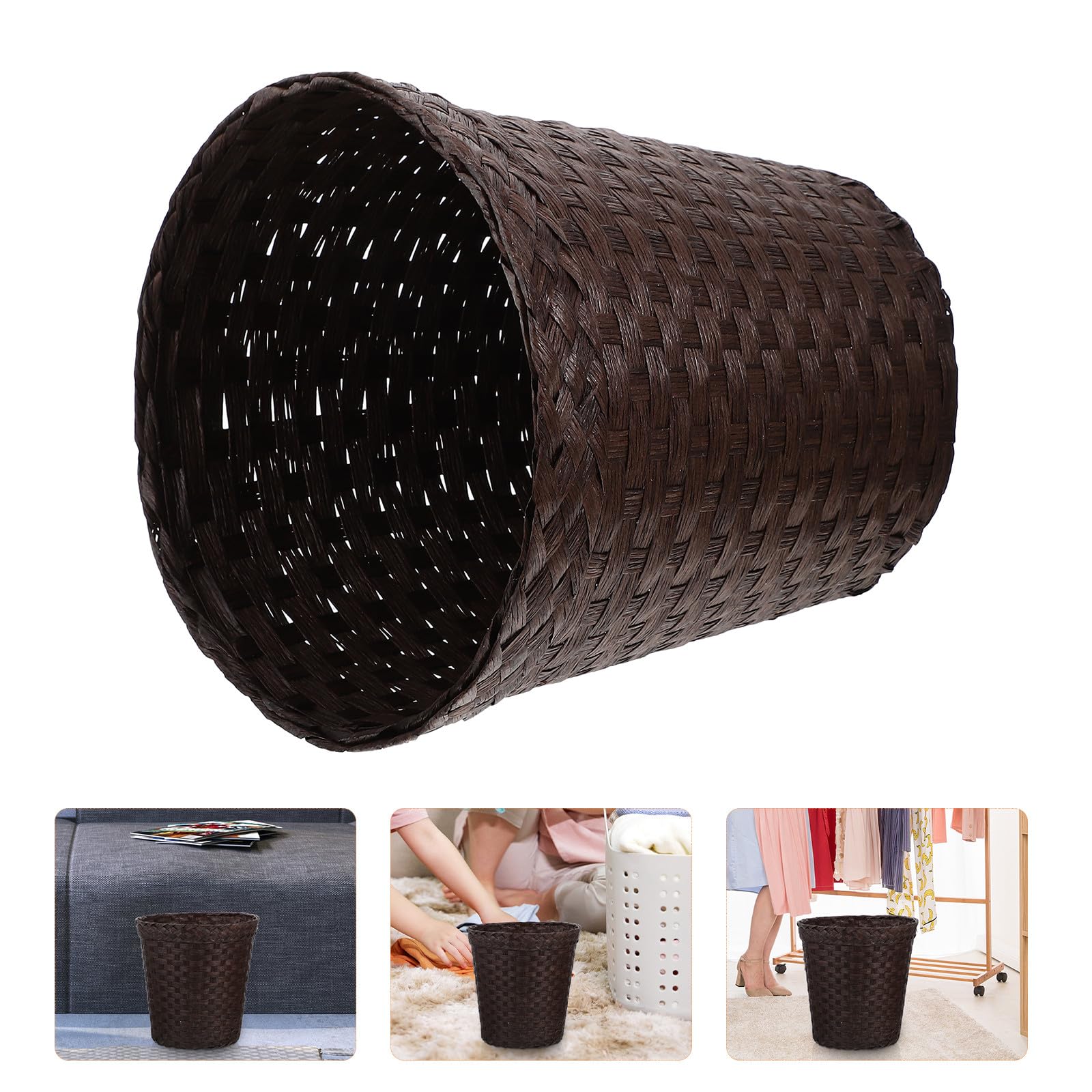 Generico Cestino per Carta Intrecciata Color Caffè Resistente e Facile da Spostare per Ufficio e Cucina Design Creativo e Stile Elegante