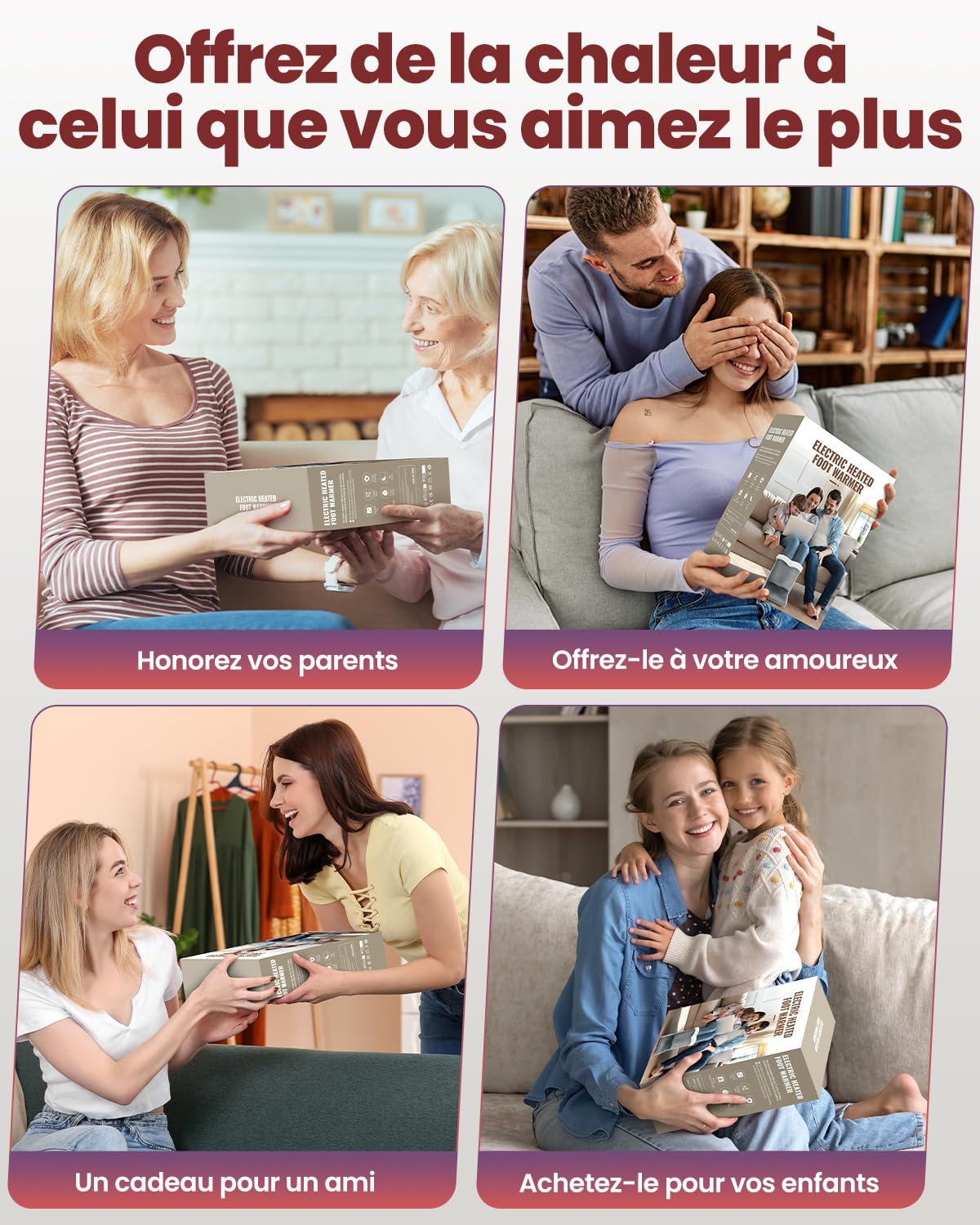 Chauffe Pied Electrique, Chauffage Rapide Chauffe Pied avec 6 Niveaux de Température et 4 Minuterie, Lavable Chauffe Pieds Chauffant Électrique avec Arrêt Automatique pour Maison Bureau