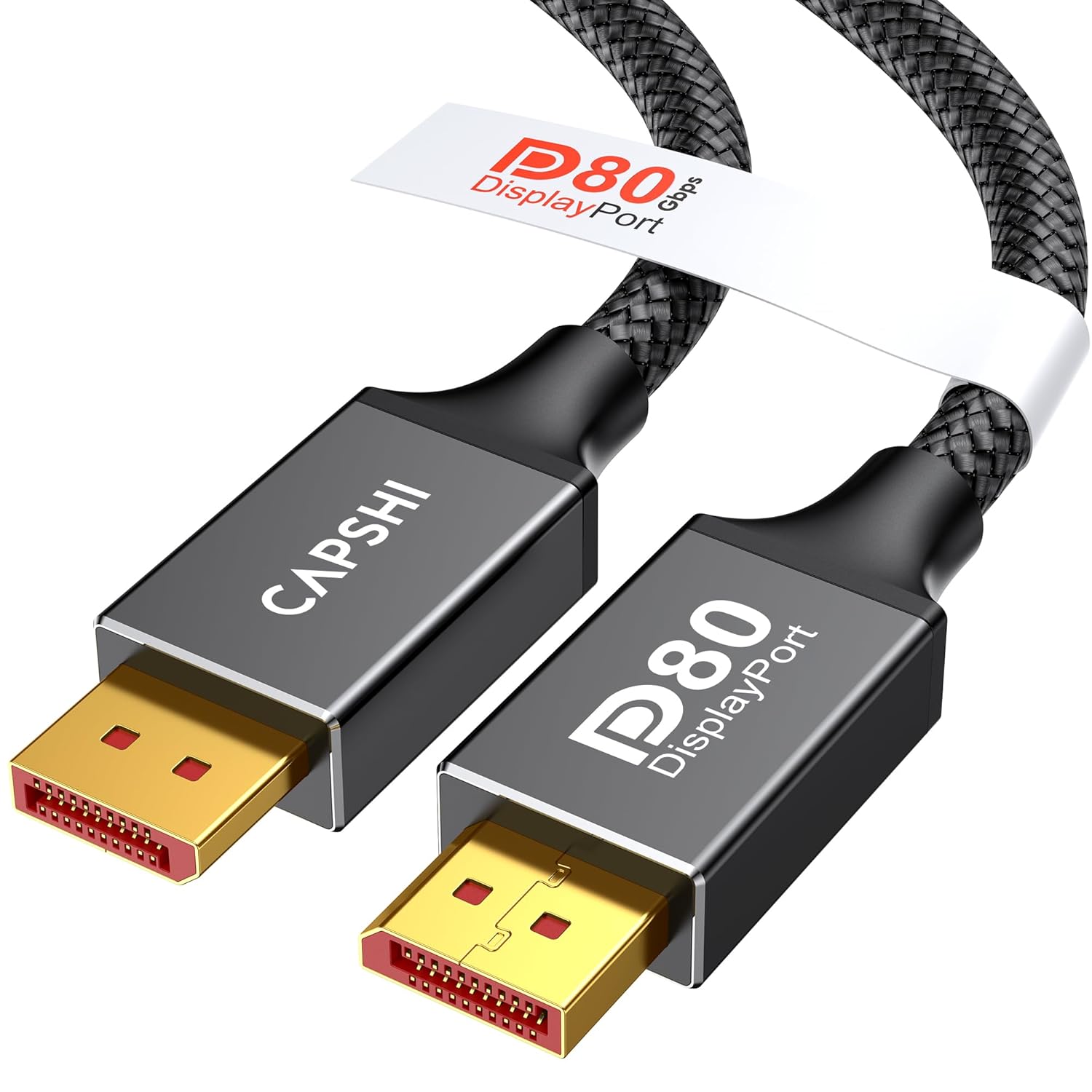 Capshi 80Gbps DisplayPort 2.1 Cable (8K@240Hz, 4K@540Hz 360Hz 240Hz), 16K DP 2.1a Cord, DP80 Display Port Cable for RTX 5090, 7900XTX, Gaming Monitor, HDR/FreeSync/G-Sync (Black, 10 Feet)