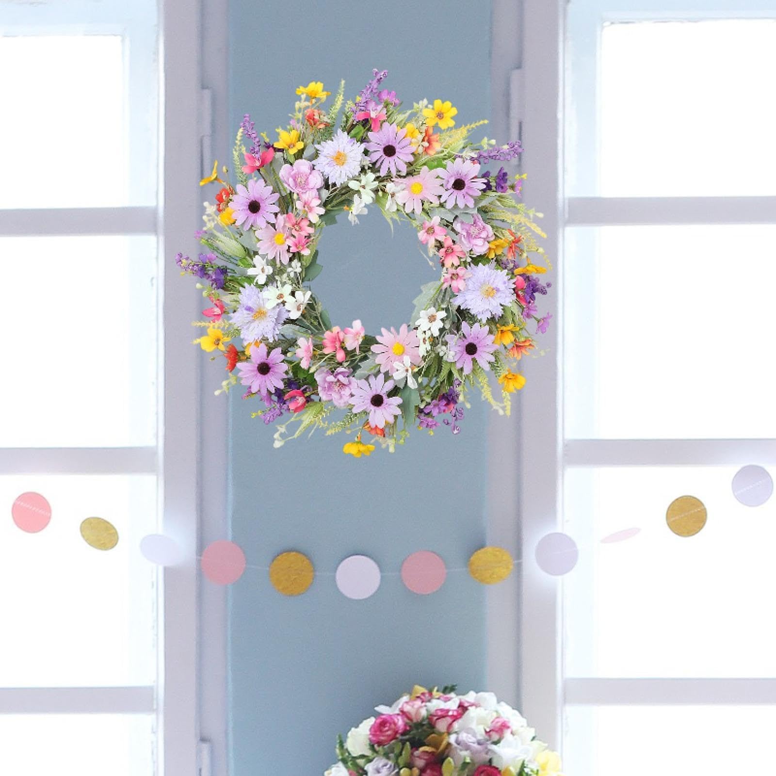 Ghirlanda Artificiale per Porta D'ingresso Da 50 Cm, Ghirlanda Primaverile in Plastica E Tessuto Di Seta, Corona Di Pasqua per Decorare Case, Ristoranti, Feste, Matrimoni, Uffici, Fattorie