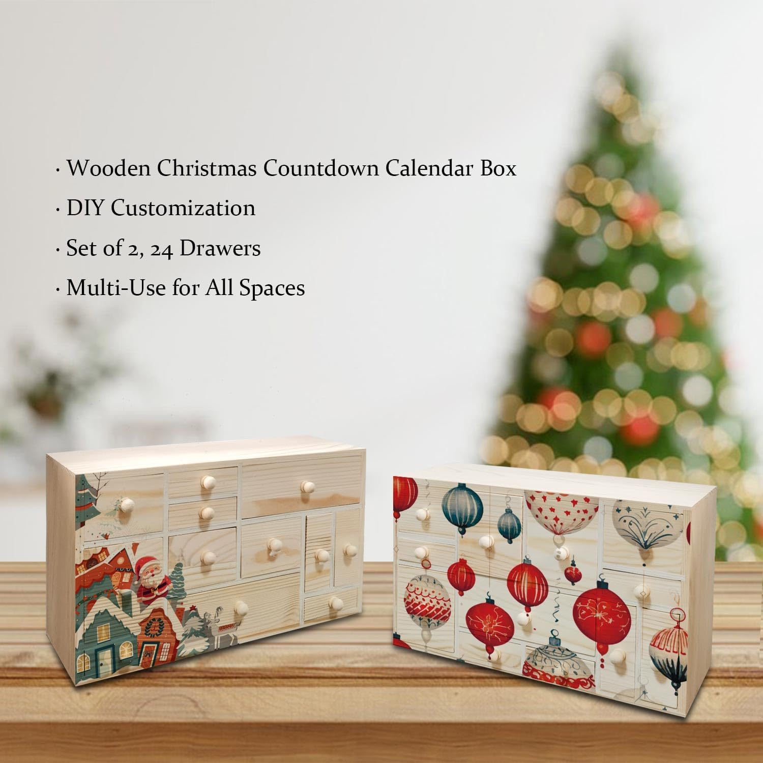 Wooden Countdown to Christmas Advent Calendar, Storage Organizer with 24 Drawers, Jewelry Box, Desktop Organizer, DIY Unfinished Wood Set of 2 Refillable Wooden Advent - Image 4