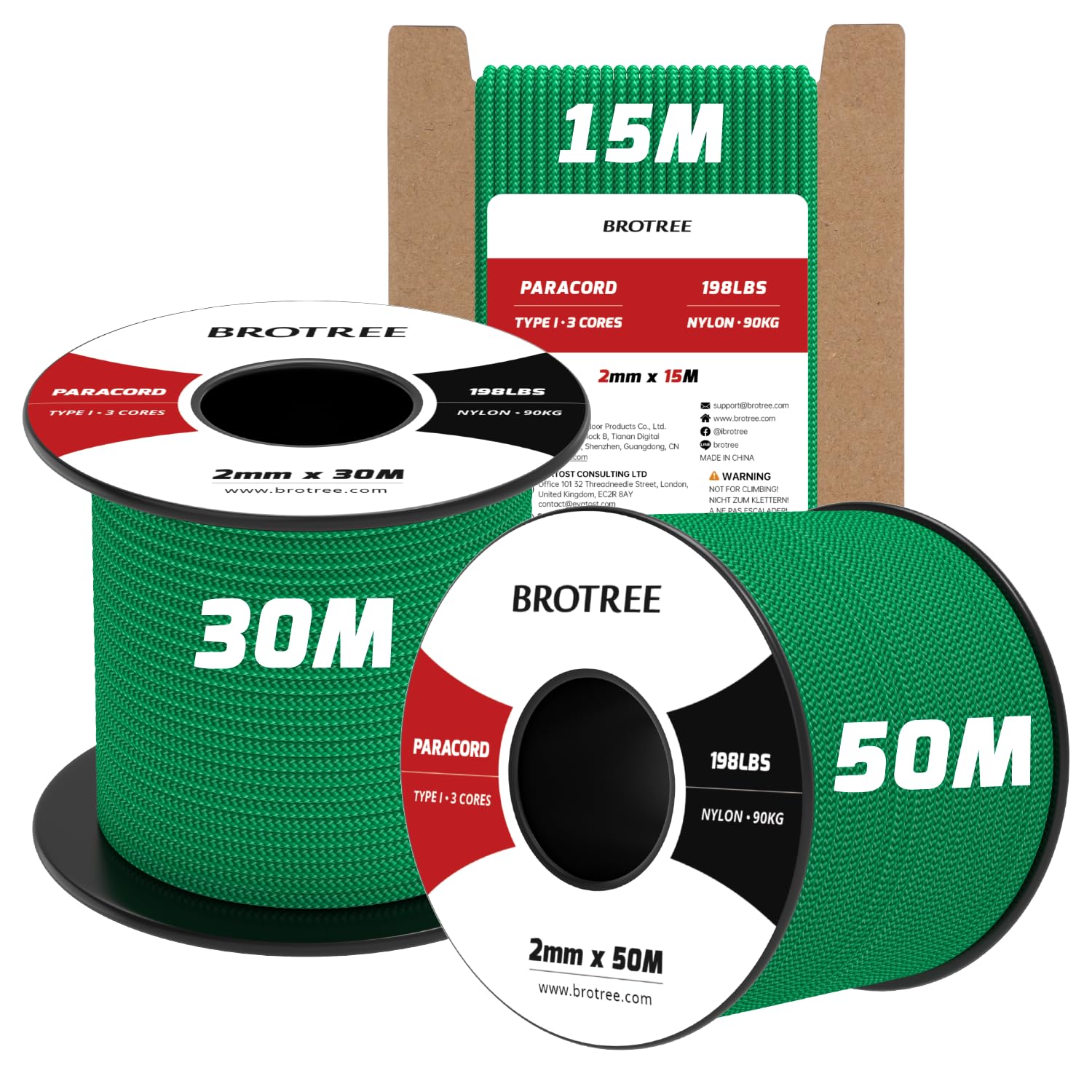 Brotree 2mm Paracord 3 Strands 30M 100% Nylon Rope Parachute Cord for Outdoor, Craft, DIY - 90kg Breaking Load (Jade Green)