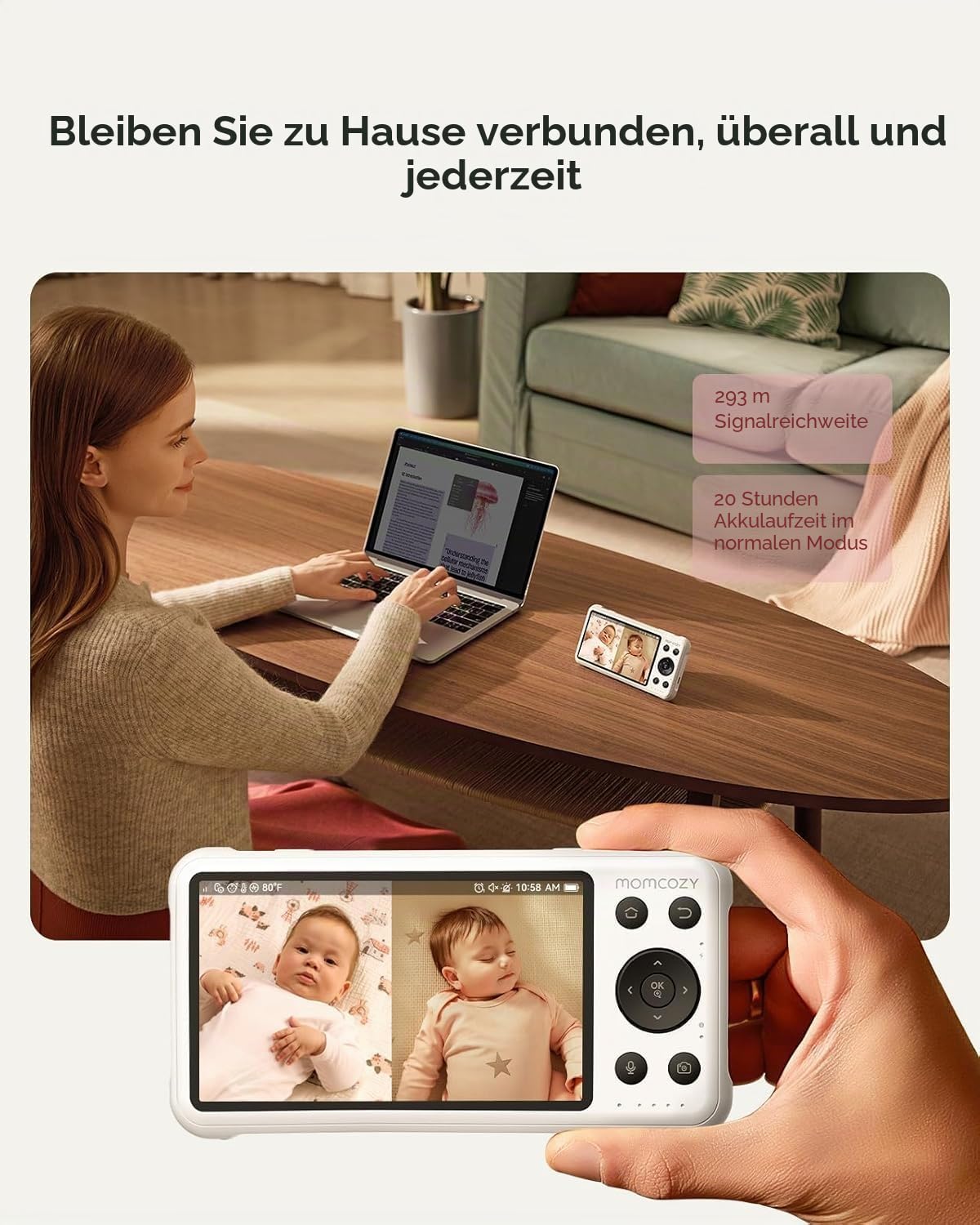 Momcozy BM04 babyphone mit 2 Kamera, 5 Zoll Smart WLAN Baby Monitor