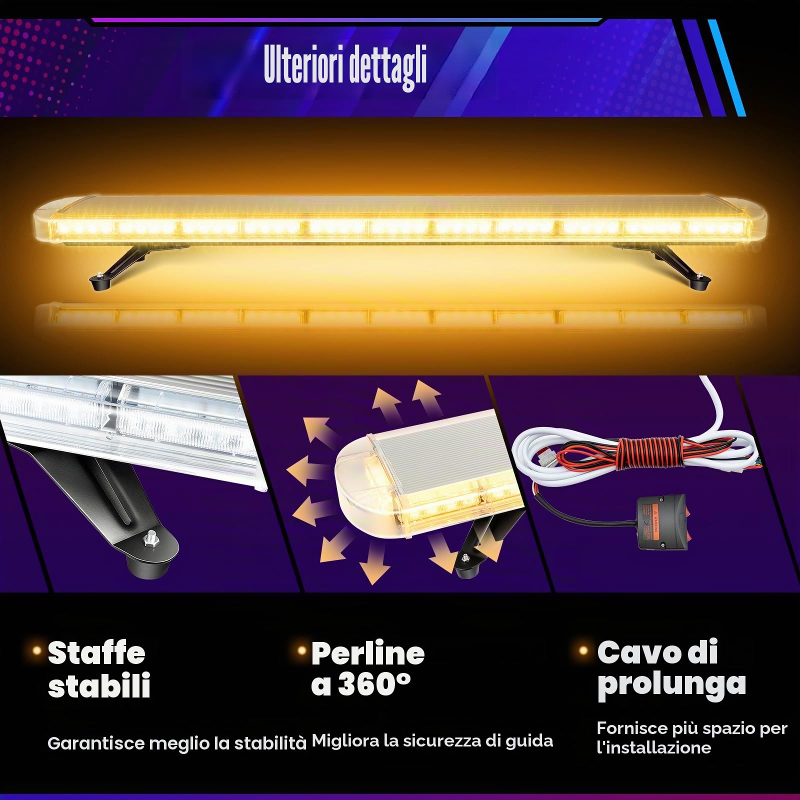 Rampa Girofaro LED Barra Luminosa Stroboscopica Lampada Di Avviso Di Guasto Dell'Automobile Barra Luminosa Di Avviso Con Regolatore 16 Modalità, per Auto 12V/24V