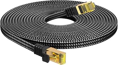 BUSOHE LAN Cable 5M Cat8 Flat Braided Cable High-Speed RJ45 Connector Slim Ethernet Cable Plating Type 8 Shield Bend-Resistant Suitable for Modems, Routers, etc