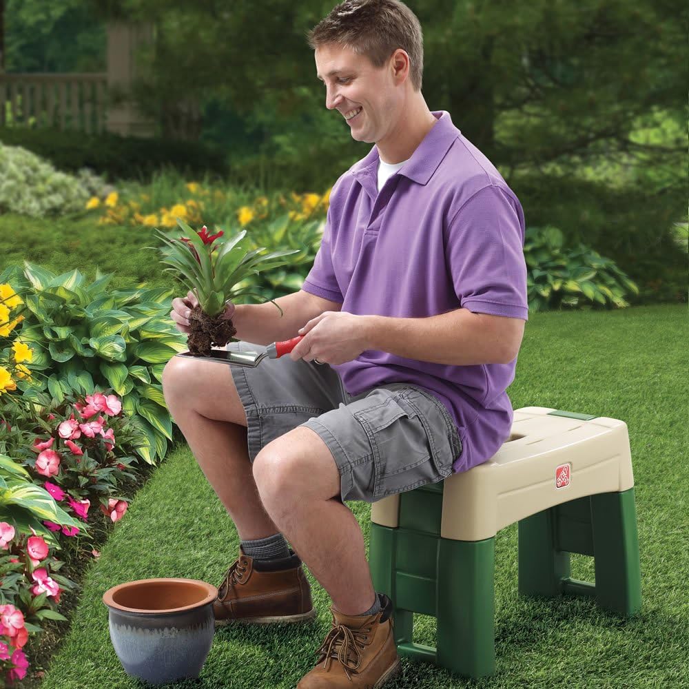 Step2 Garden Kneeler Seat - Durable Plastic Gardening Stool with Kneeling Cushion Pad, Multicolor