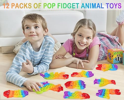 Miniatura 2 de Paquete de 12 juguetes para ansiedad a granel, juguetes sensoriales de burbujas para niños y adultos, juguete sensorial de animales de arco iris,
