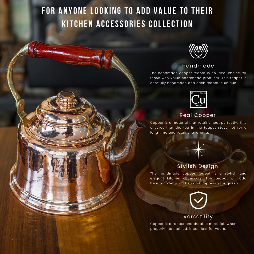 COPPER CONCEPT Copper Tea Kettle Stovetop, Handmade Copper Tea Pot, Water Heater, 1mm Thick (1.7 Quarts)