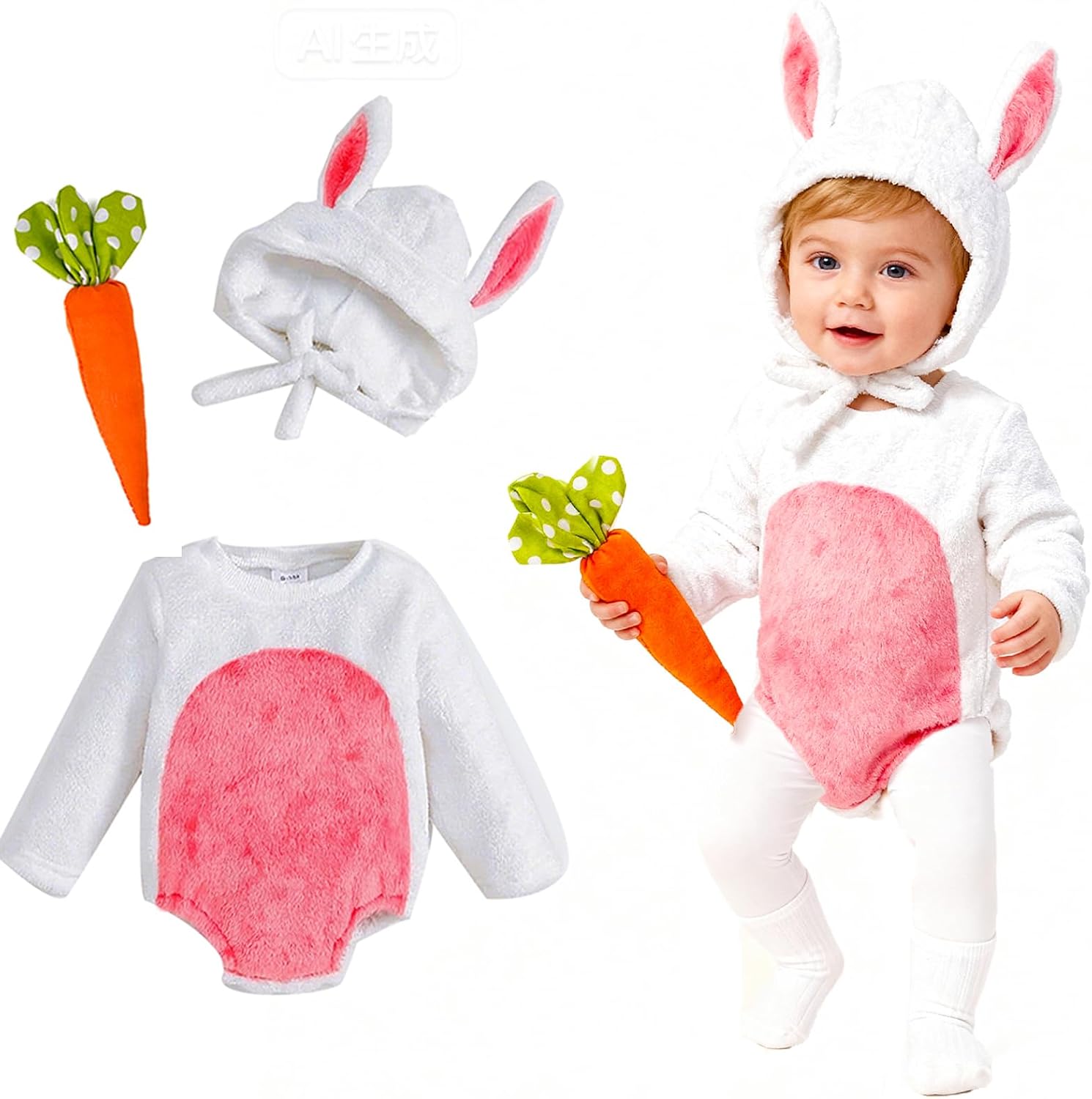 Bunny Ccostume Baby Girls Boys Romper Bunny Onesie Rabbit Hat Easter Outfit Animal Costume Newborn Infant