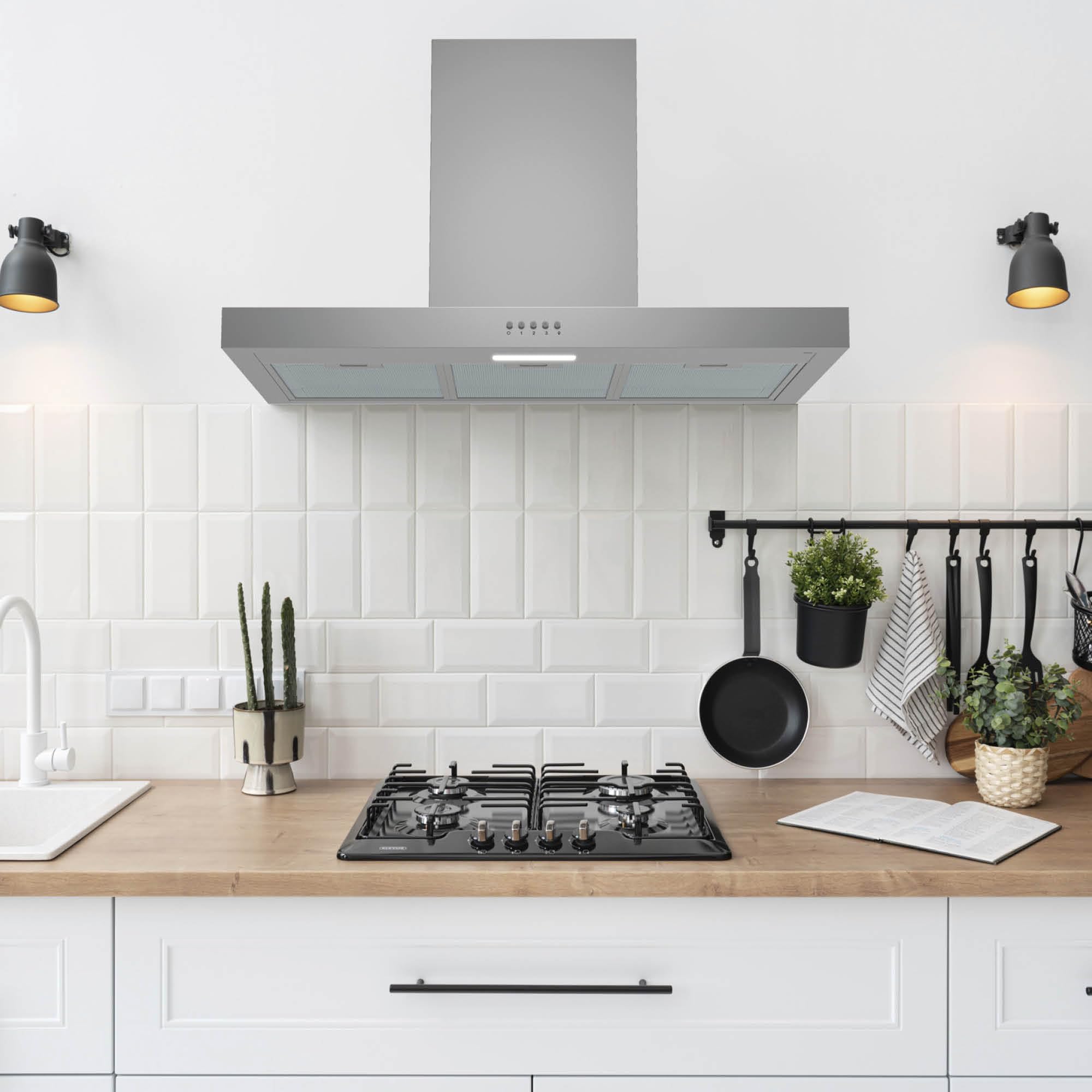 Cata Campana Decorativa Pared ST-9000 X/A con Panel de Control Mecánico 3 Niveles de Extracción Iluminación LED Consumo Máximo de Energía 65 W Ancho 89,5 cm Fácil Instalación Color Acero Inoxidable