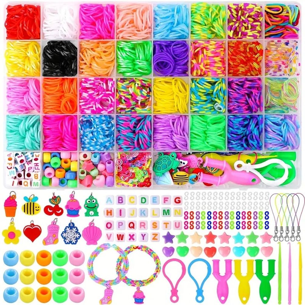 Loom Bracelet Making Kit, Accessory Kit, Storage Case, Handmade, Colorful Rainbow, Rubber Band Bracelet Set, Knitting Needles, DIY, Necklace, Bracelet, Girls, Children, Birthday, 40/24 Grid Suit