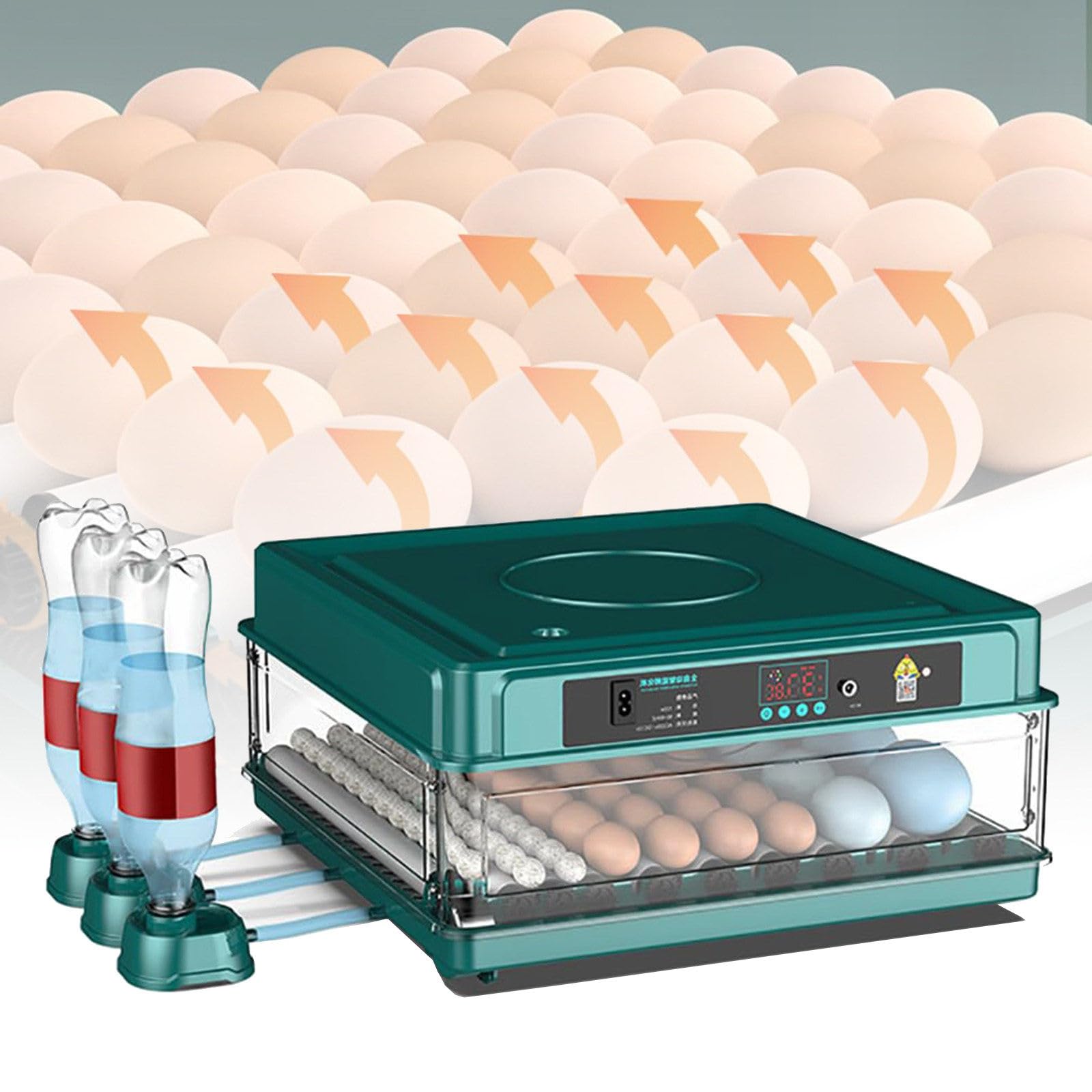 Wasd3Pods Professional Egg Incubator - Automatic egg turning/temperature control/water replenishment + adjustable spacing, Digital Automatic Brooder Chicken - Quail Duck Chicken Goose Bird 64Eggs