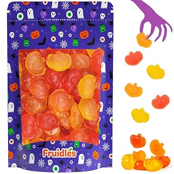 Fruidles Fall Mini Pumpkins Candy, Assorted Fruit Flavors Candy, Allergy Friendly, Non-GMO, No Artificial Sweeteners Half-Pound