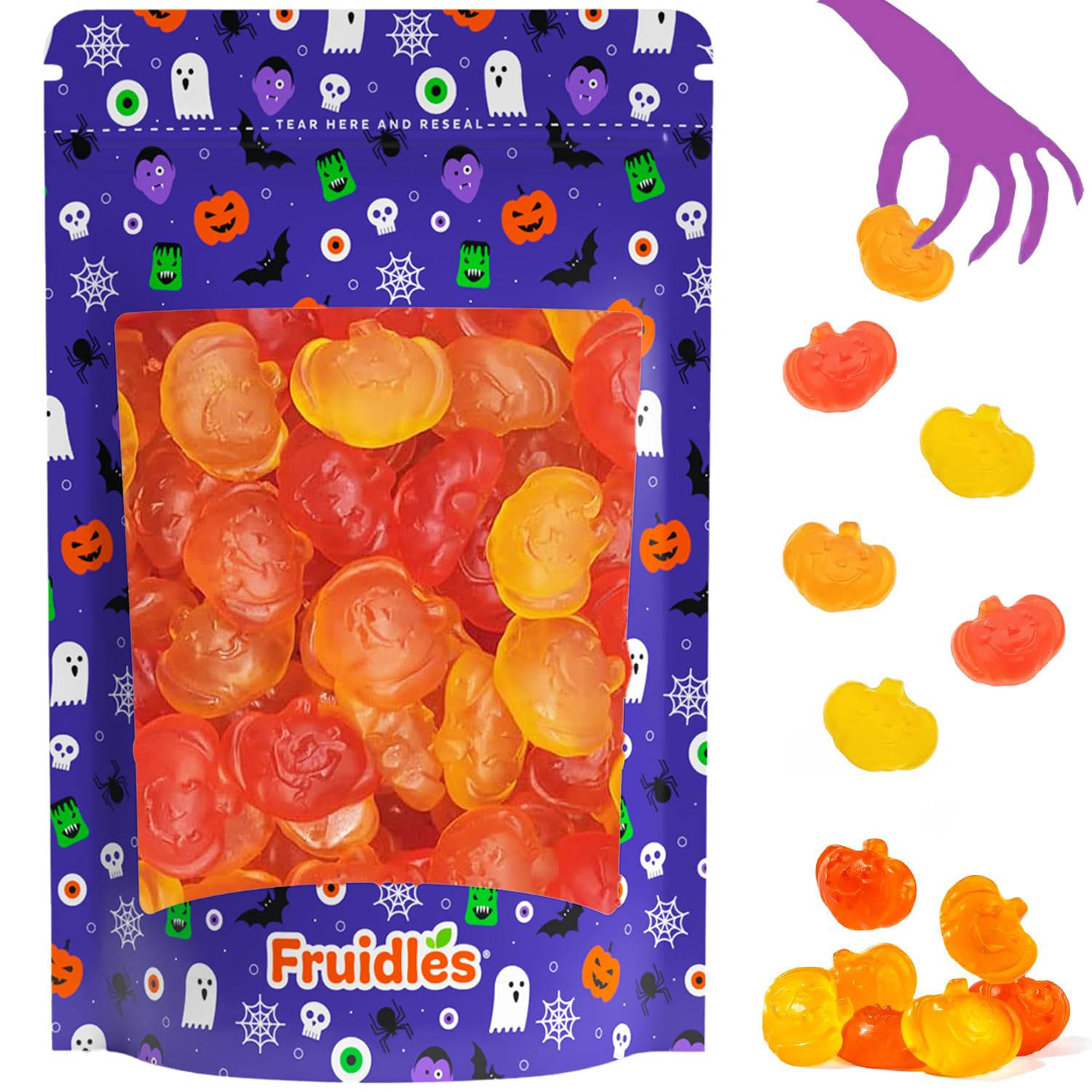 Fruidles Fall Mini Pumpkins Candy, Assorted Fruit Flavors Candy, Allergy Friendly, Non-GMO, No Artificial Sweeteners (Half-Pound)