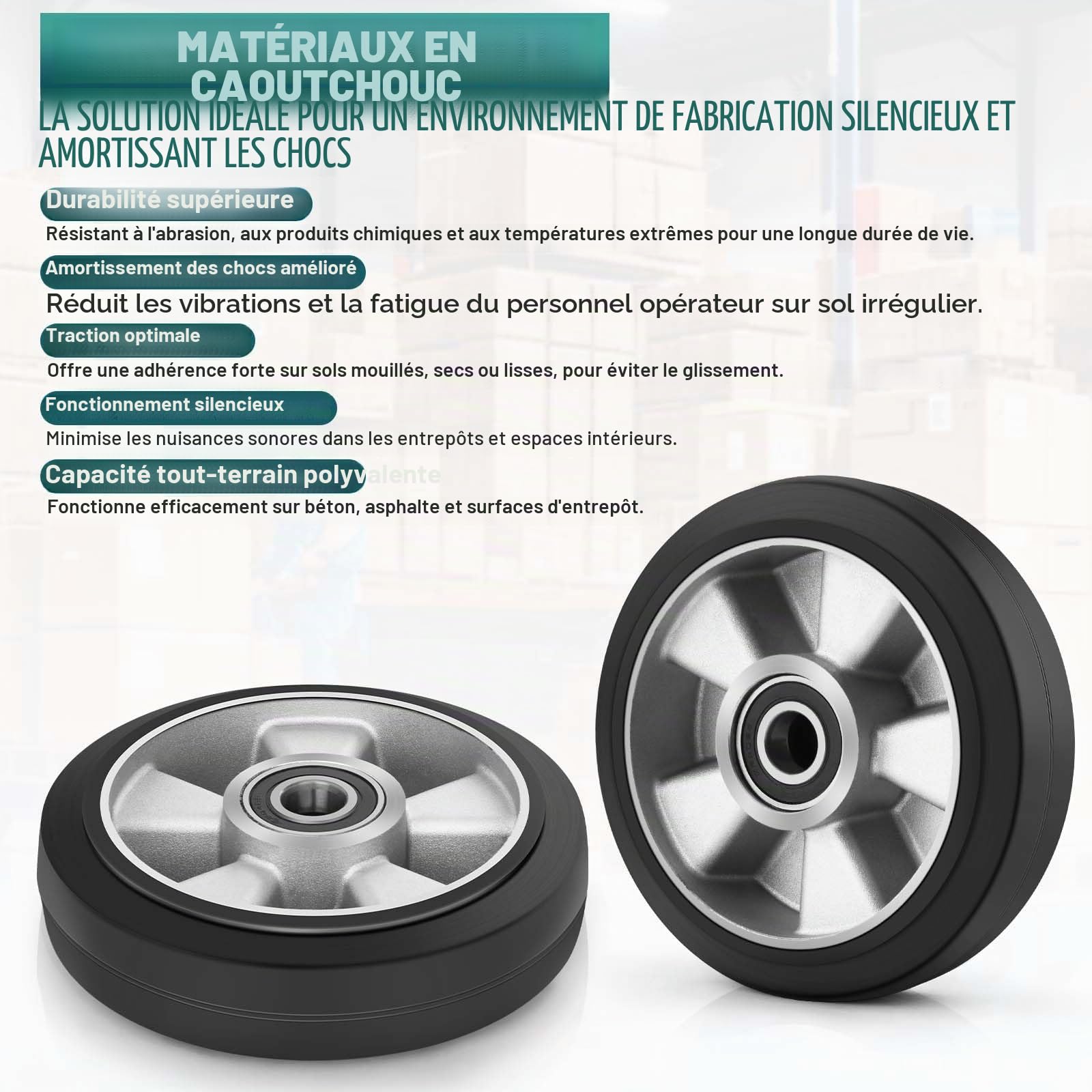 Lot de 2 roulettes de chariot élévateur en caoutchouc 200 x 50 mm, max. 1500 kg par roulettes, avec roulement à billes pour chariot élévateur, axe 20 mm, pour transpalette, élévateur de rechange
