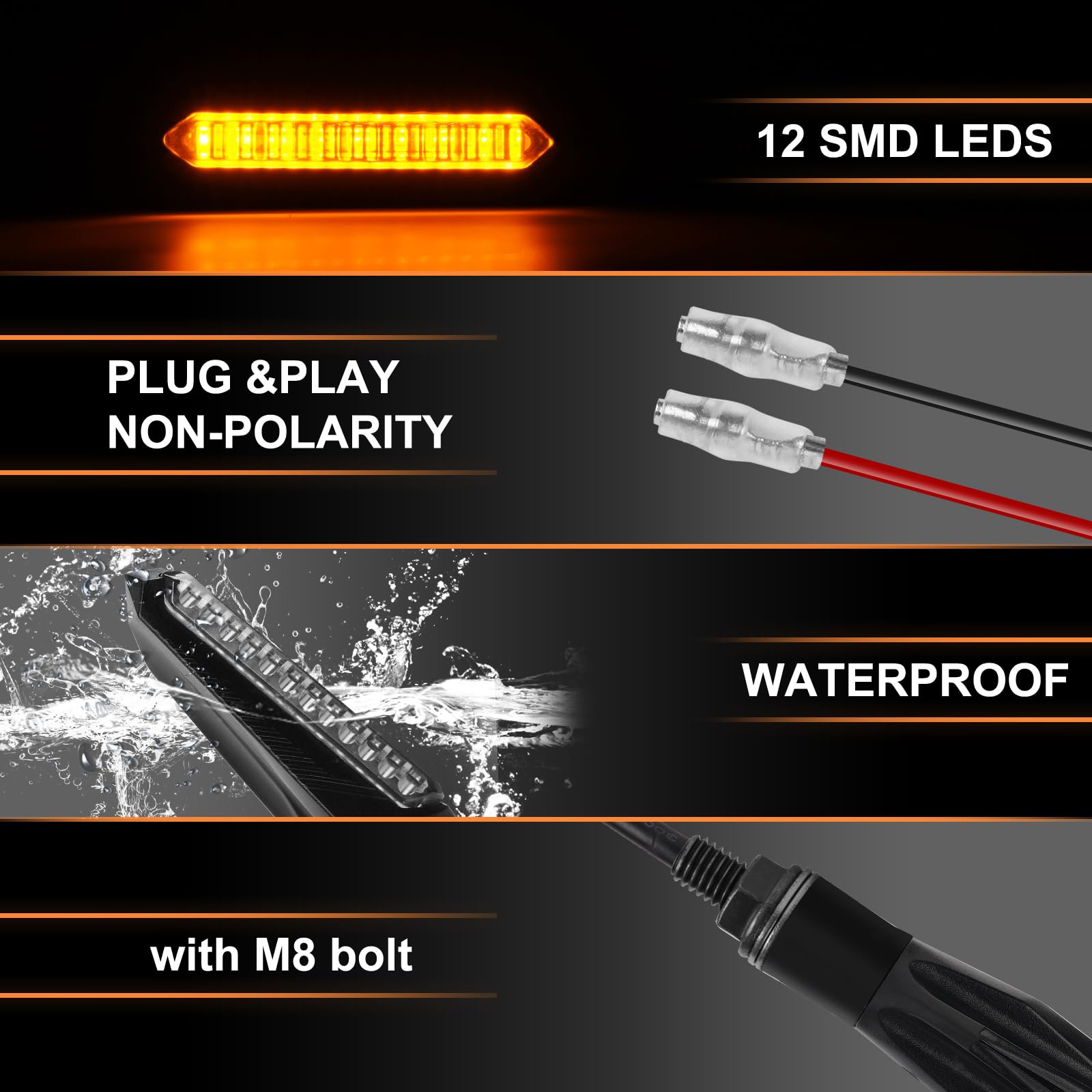 4PCS Motocicleta LED Indicadores de Intermitentes, 12 V M8 Intermitente Indicador Circular Indicadores De Motocicleta, Ámbar, Impermeable