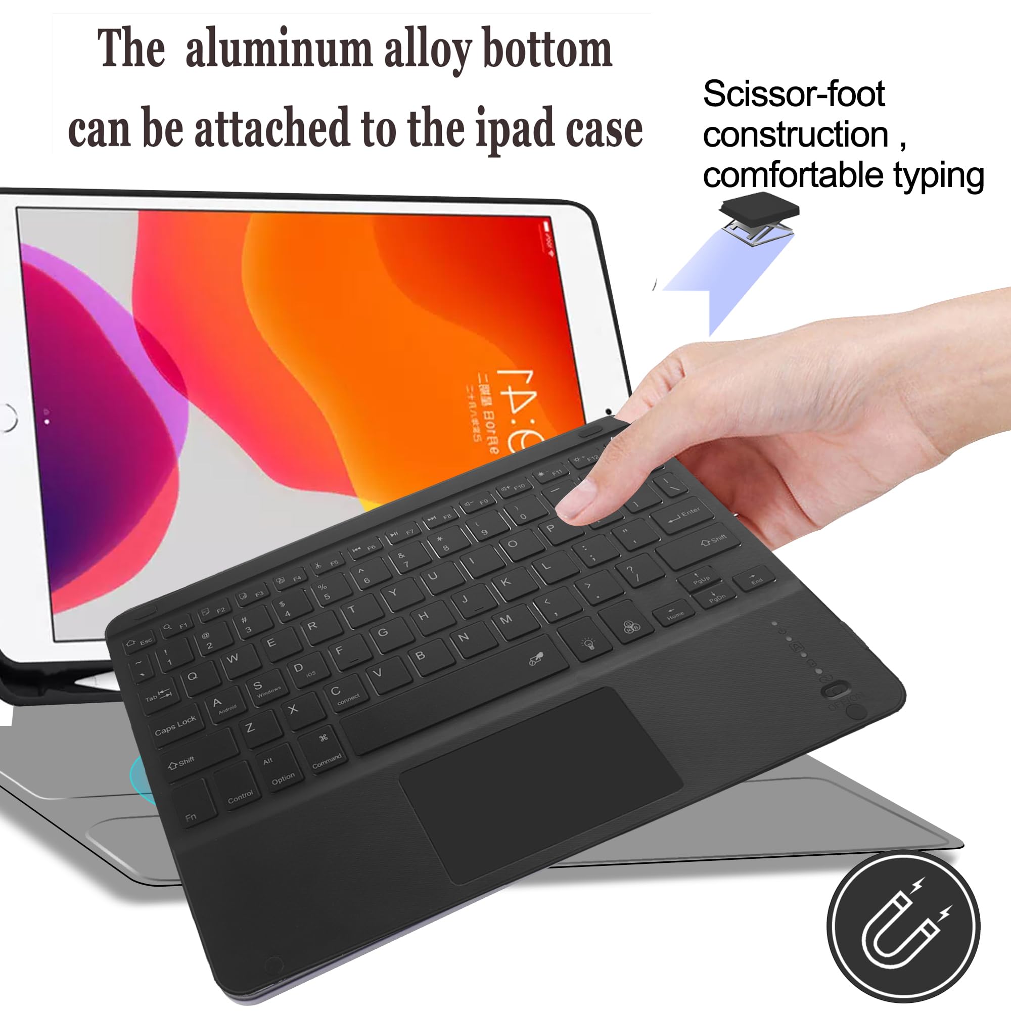 Teclado Bluetooth inalámbrico, teclado ultradelgado de 10 pulgadas con retroiluminación de 7 colores con panel táctil, teclado portátil inalámbrico inalámbrico inalámbrico Bluetooth portátil para 7