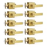 Gobrico Privacy Door Handle Gold Door Handles Heavy Duty Door Lever Reversible Square Door Lock Handleset for Bathroom Keyless Lockset Bedroom Interior Door Knob 10 Pack