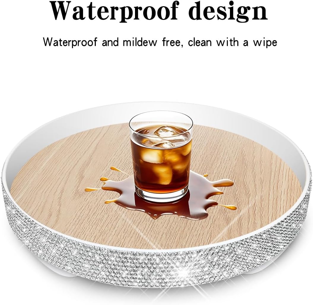 Bling Decorative Tray for Coffee Table，Glitter Round Tray Decor Coffee Table Decor Table Trays Decorative，Shiny Perfume Organizer Dresser Perfume Tray (Round - 12“)