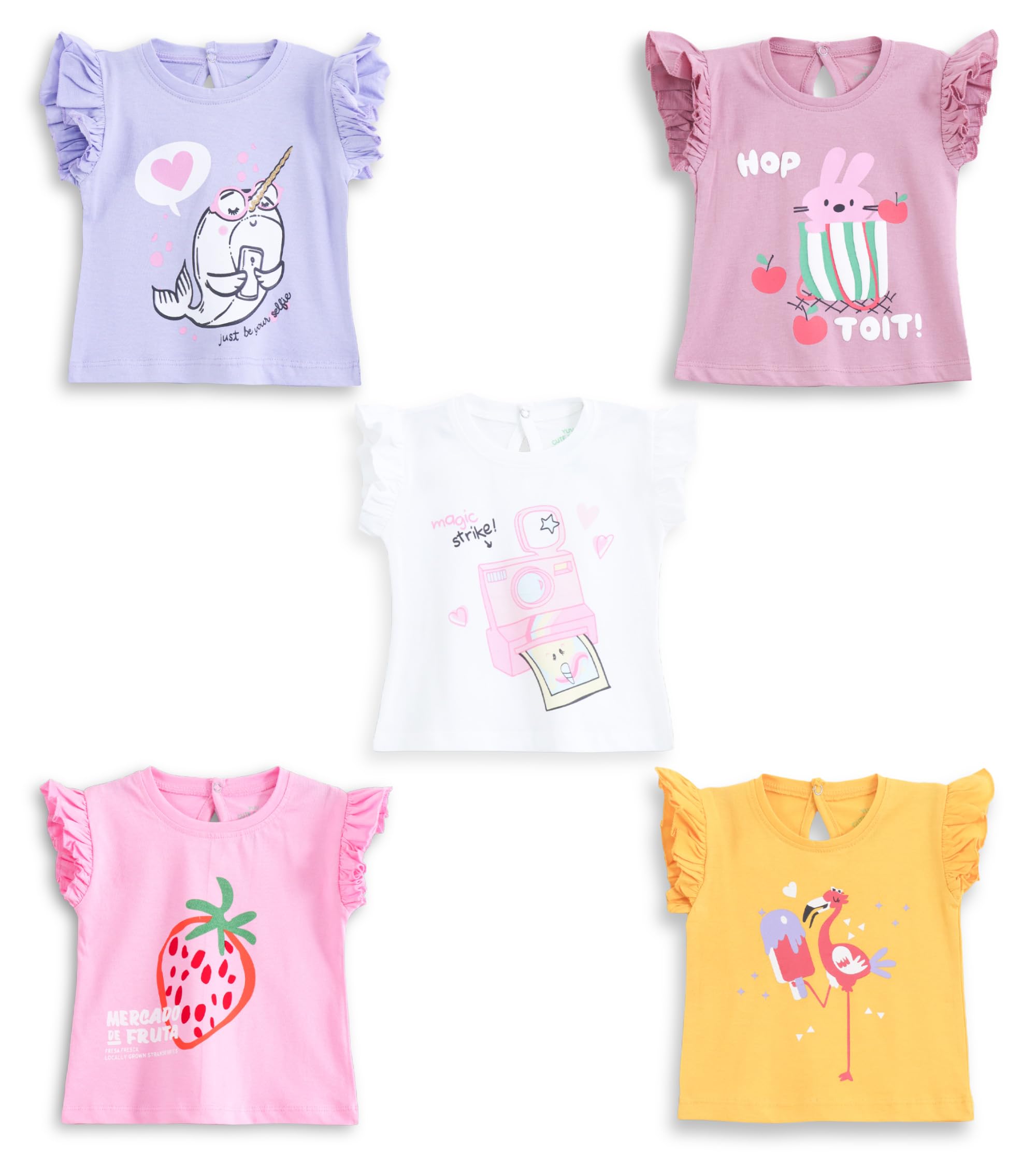 yuv Baby Girls' 100% Cotton Printed T-Shirt (Pack of 5)-picture-26