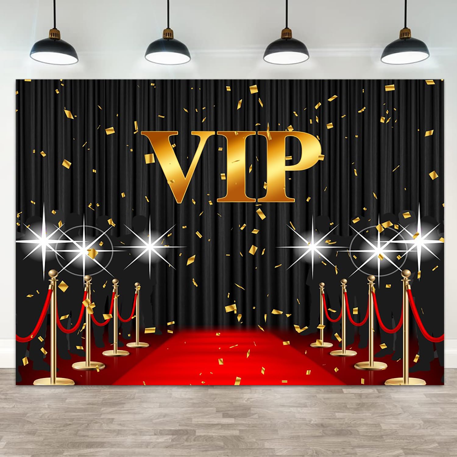 Fotohintergrund 2,4x1,8 M – Gold, Schwarz, Glitzer Sterne Design Für Events, Party, Roter Teppich