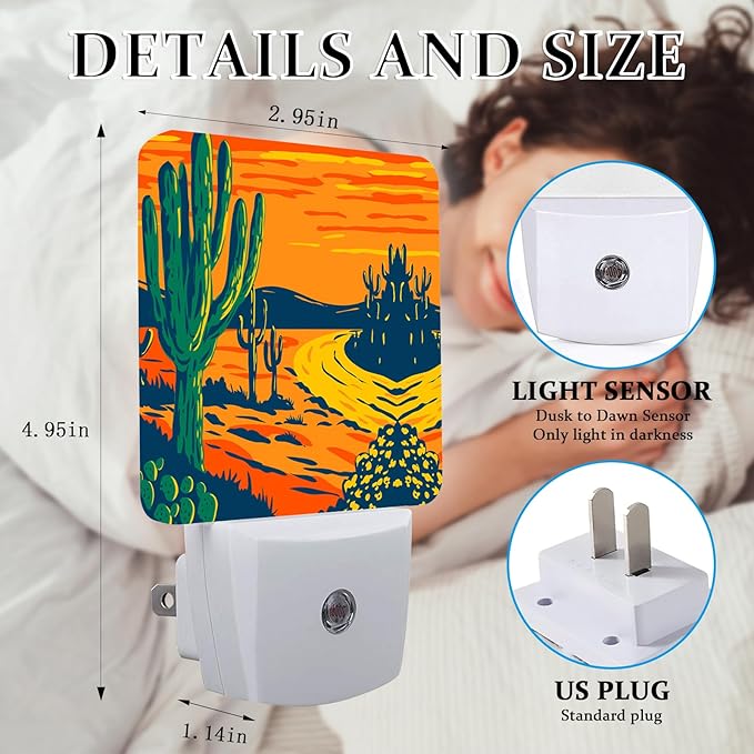 SLHFDKL Cactus Night Light, Plug-into Wall Desert Plant Nightlight Lamp with Dusk to Dawn Sensor, Led Lamp 0.5W Energy Efficient for Boys Girls Adults Home Decor photo 2