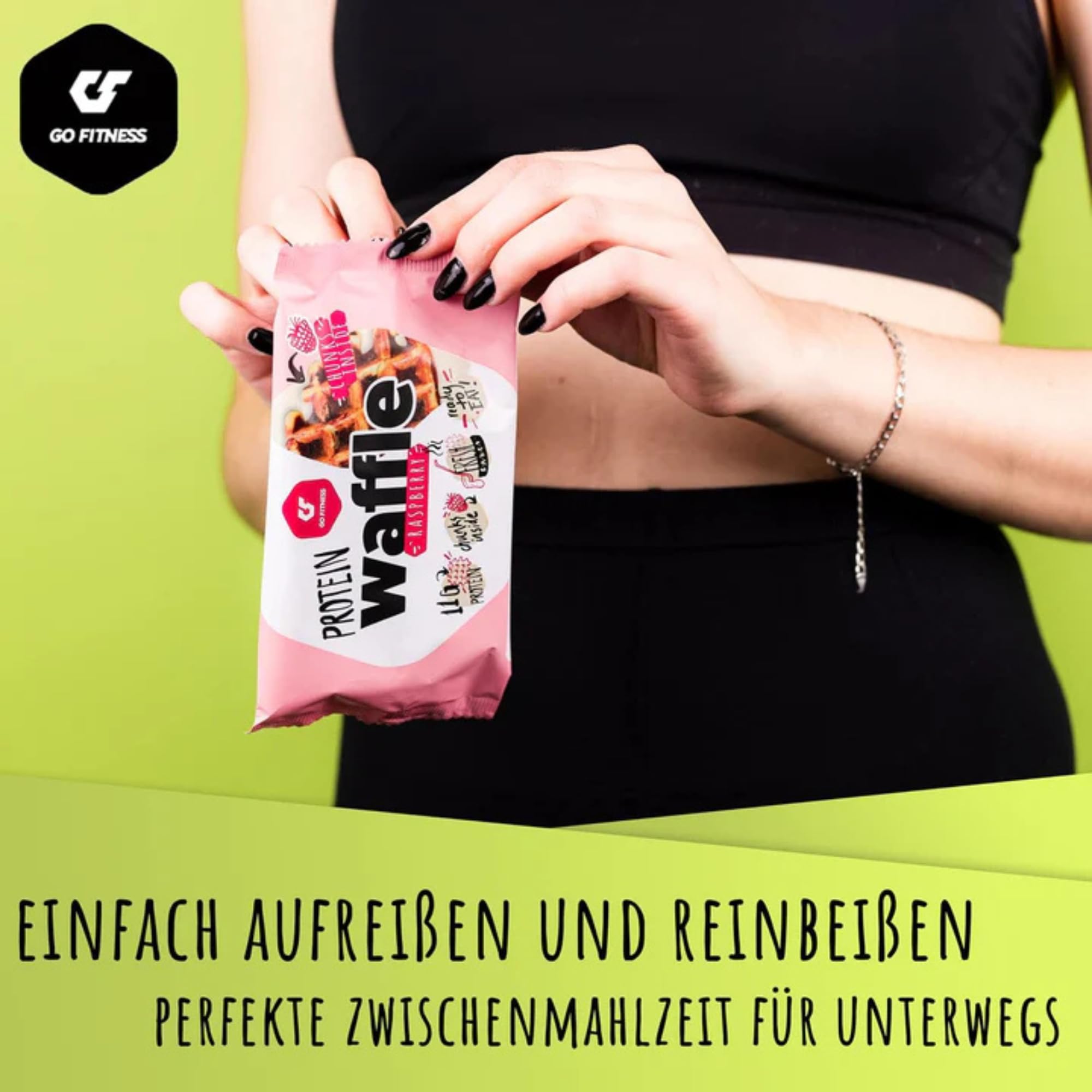 NEUE REZEPTUR - GO FITNESS – 50g High Protein Waffeln Haselnuss (12 Stück) | extrem lecker & frisch gebacken | gesunde Süßigkeiten zum Muskelaufbau | Eiweißriegel 12g Protein | Low Carb Snacks