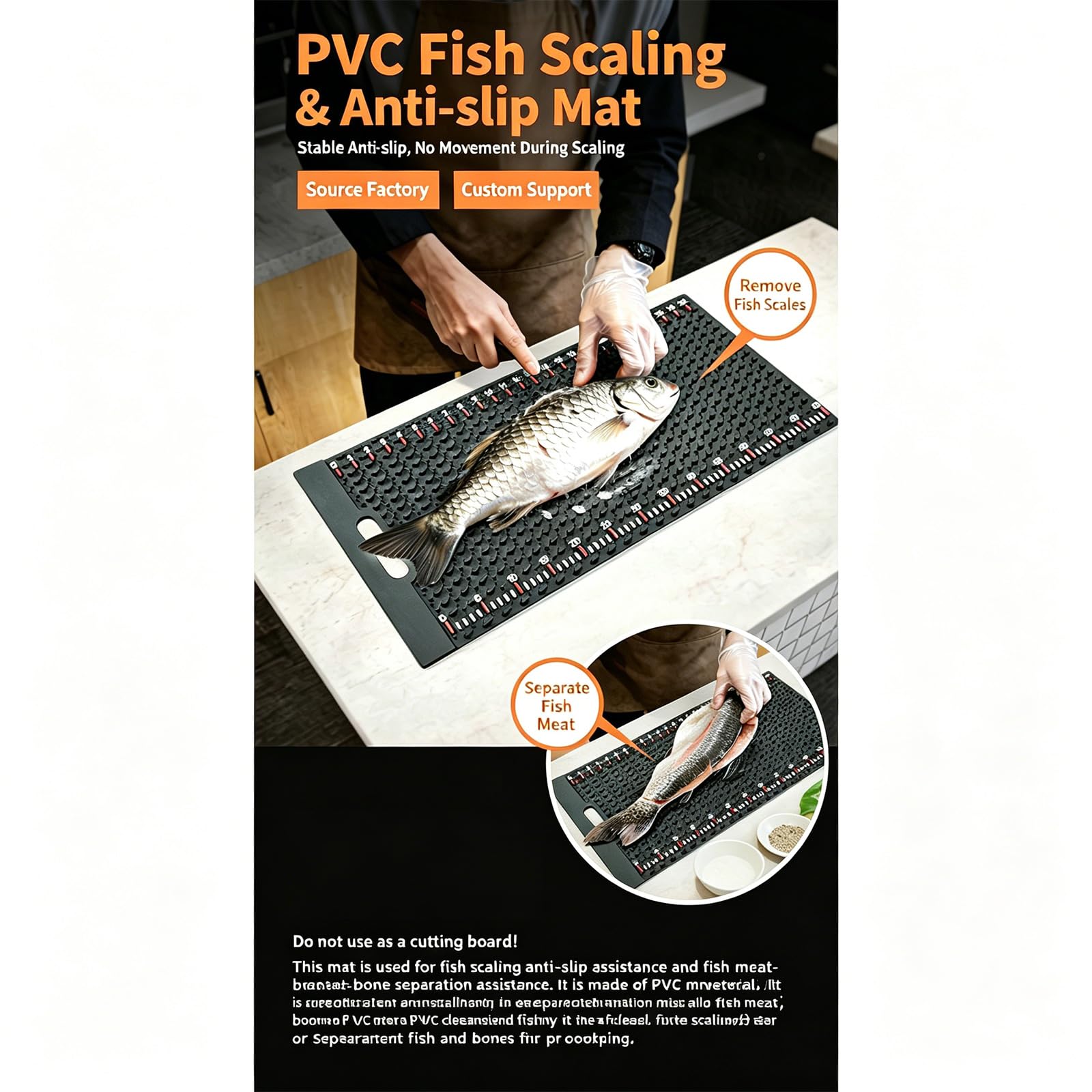 Tagliere per squamare pesce coerente con base e righello integrato, eccellente per cuochi domestici e applicazioni in cucine aziendali Strumento per squamare pesce per