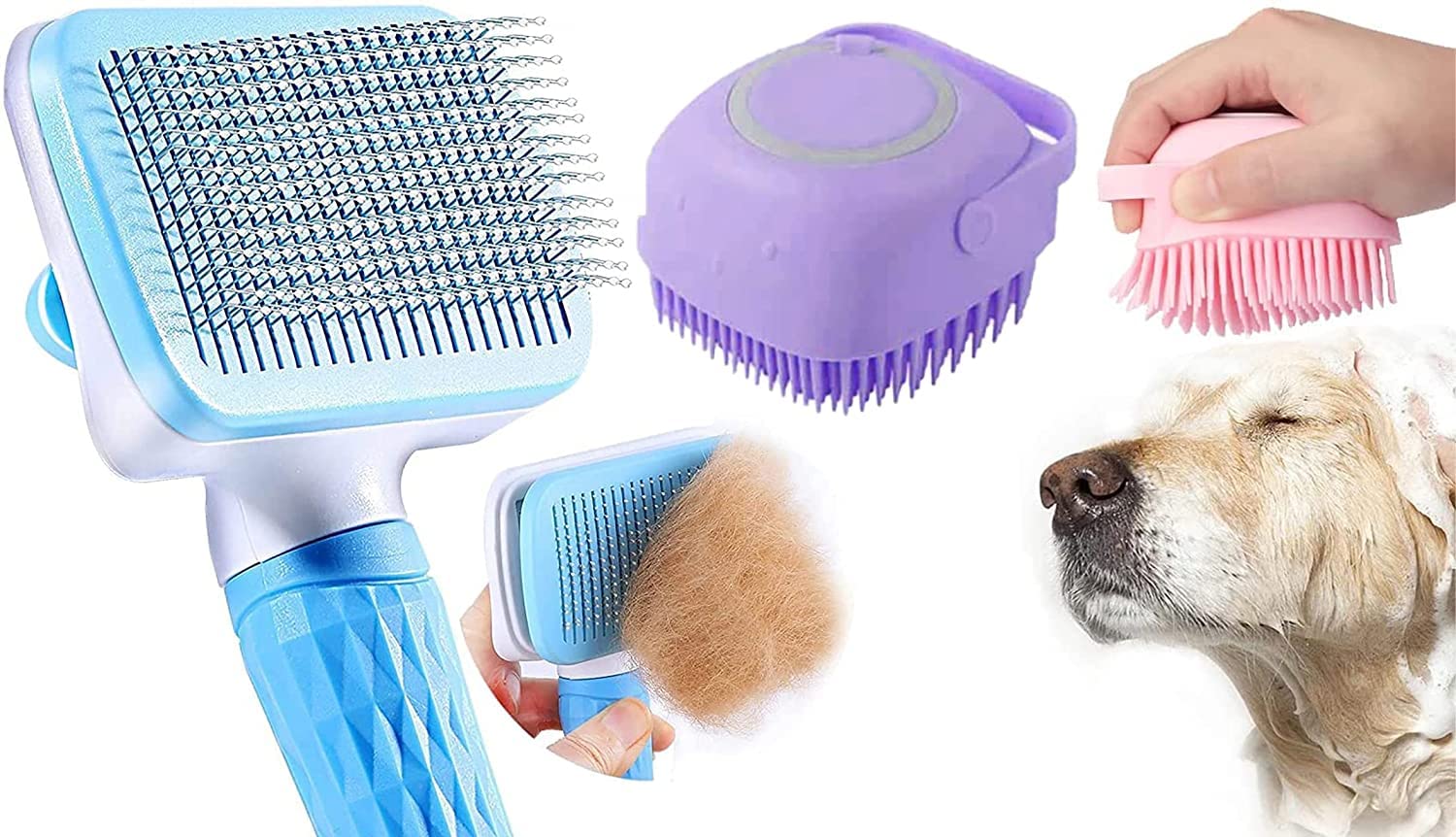Sendria Pack of 2 Pet Grooming & Cleaning Slicker Brush Self Cleaning Hair Brush and Shampoo Dispenser, Soft Silicone Brush with Bristles for Dogs and Cats - Pack of 2 (B0BGY6BLWQ) Amazon Price History, Amazon Price Tracker