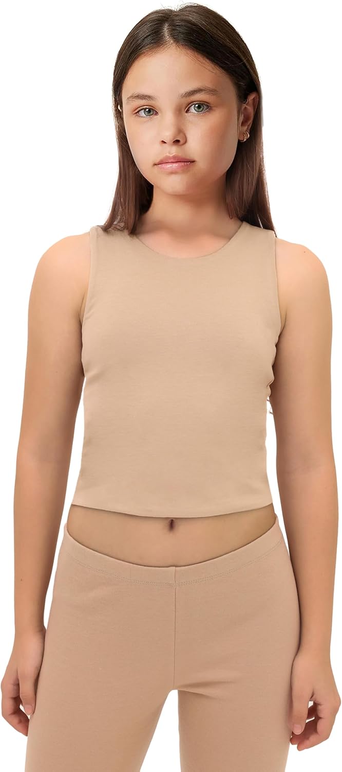 Lilax Girls' Double Lined Sleeveless Basic Crop Tank Top