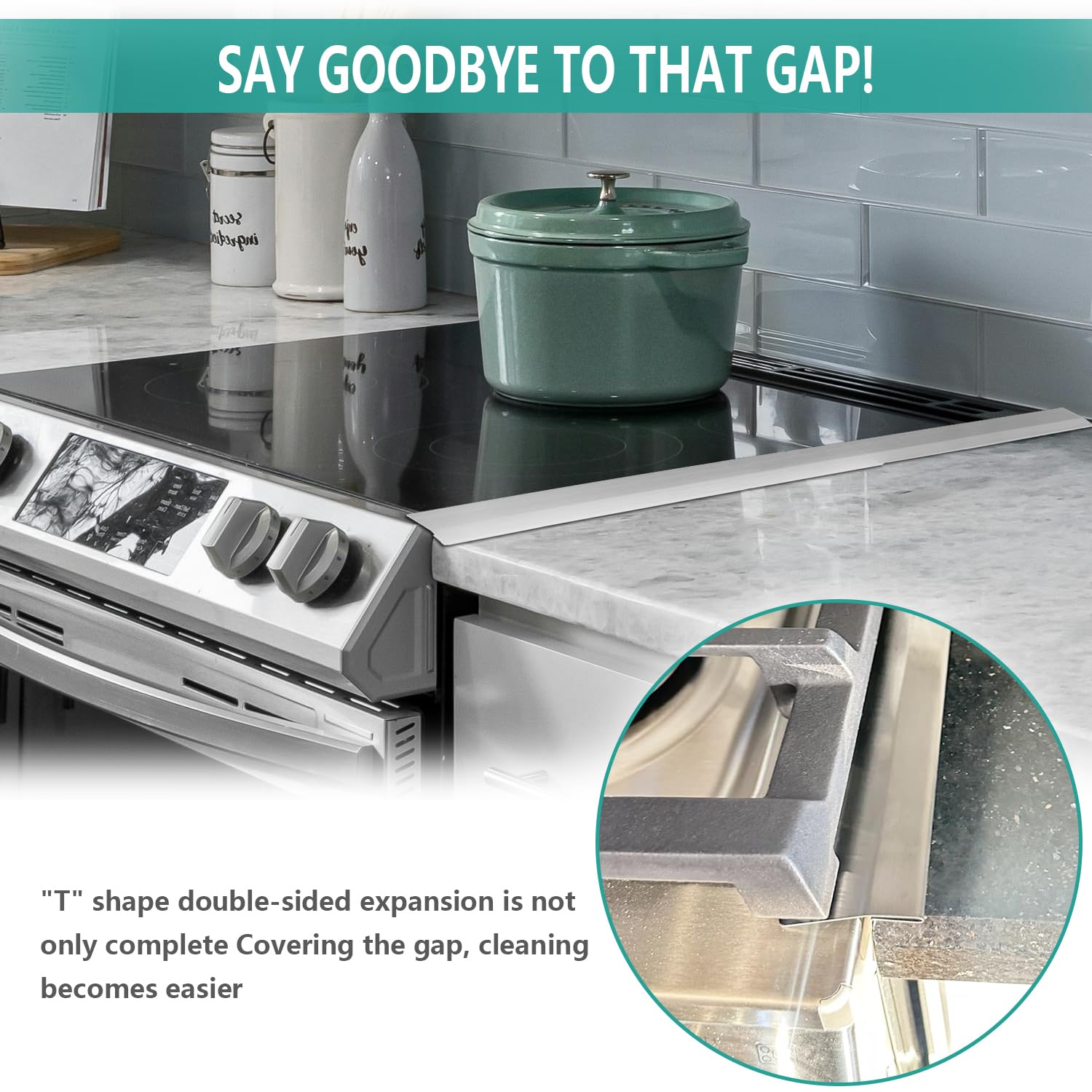 Confezione da 2 pezzi per forno da cucina – Counter – Gap Guard – Riempitivo in acciaio inox – Coperchio T – Kit battitura – Fornello Gap Guard