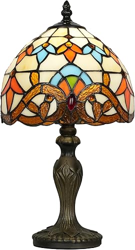 Skyblaze Lámpara de mesa estilo Tiffany, lámpara de escritorio de estilo barroco, luz nocturna vintage, luz de lectura de 8 pulgadas con pantalla